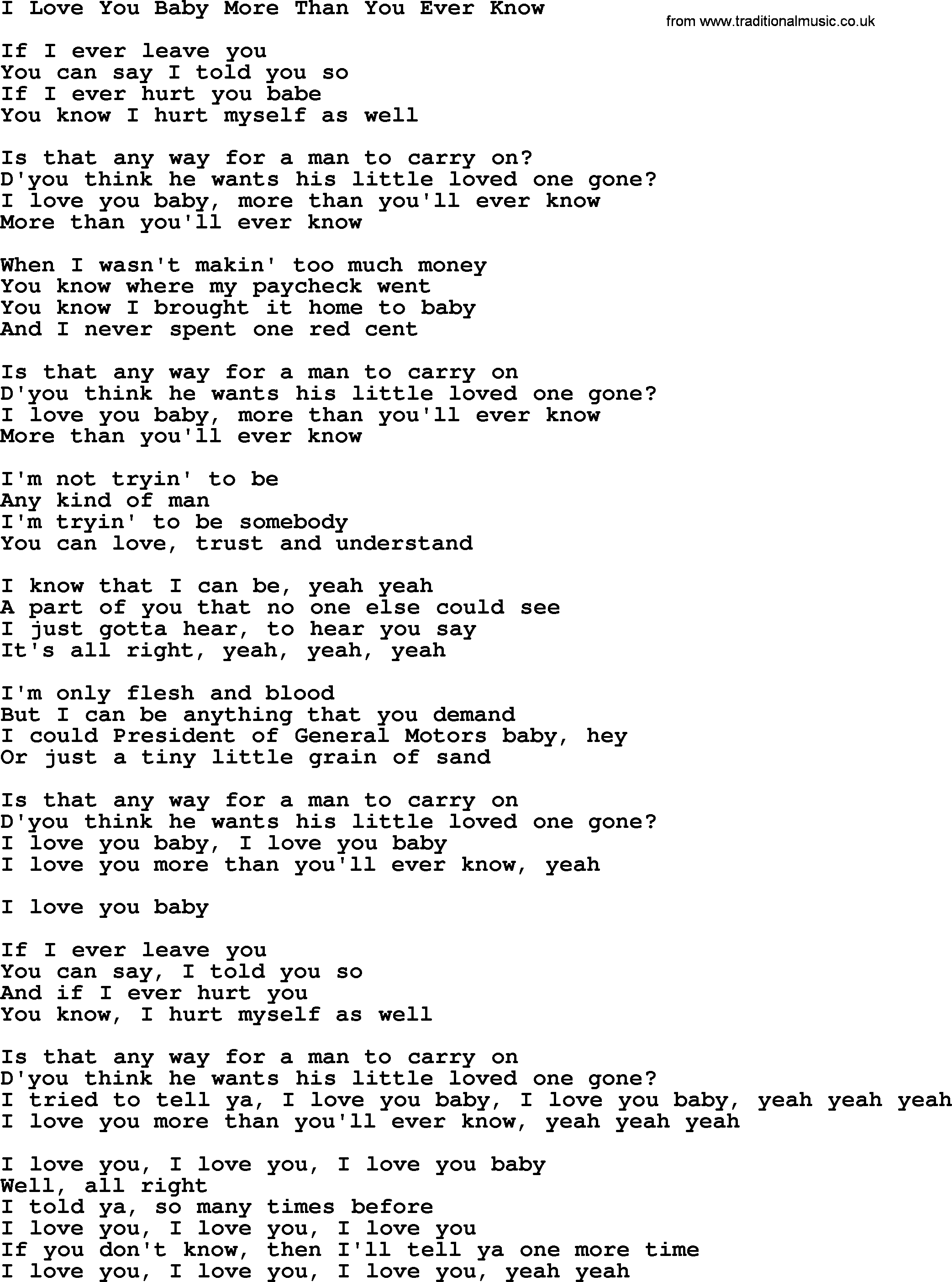 I Love You Baby More Than You Ever Know, by The Byrds - lyrics with pdf