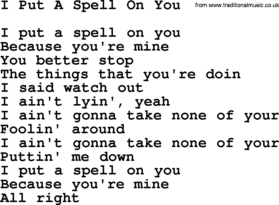 The Byrds song I Put A Spell On You, lyrics