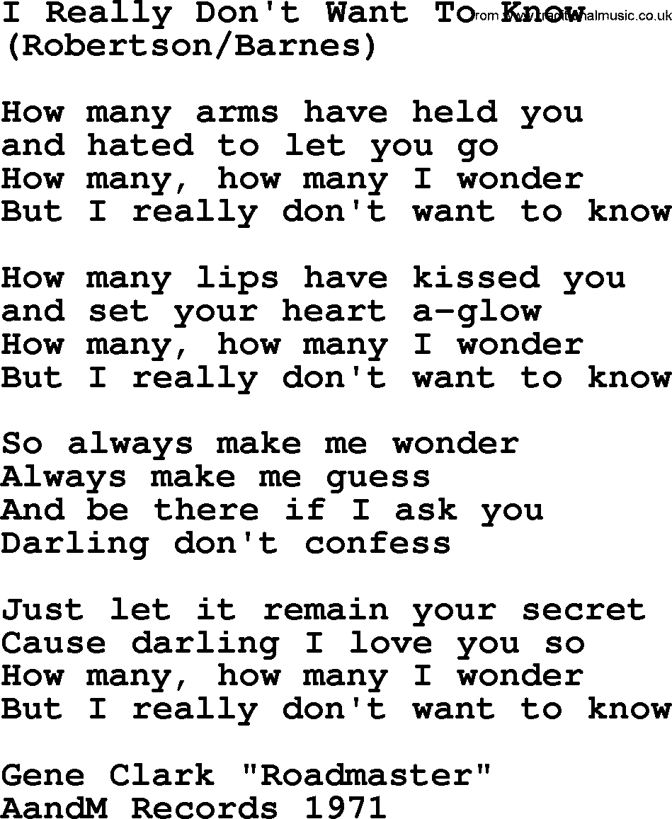 The Byrds song I Really Don't Want To Know, lyrics