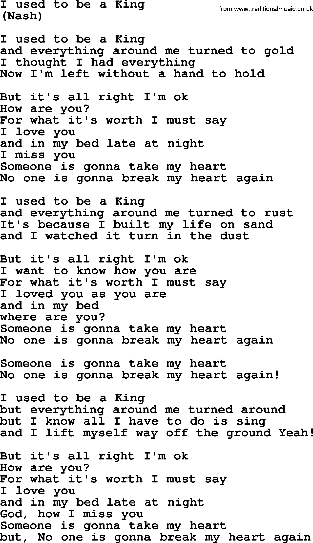 The Byrds song I Used To Be A King, lyrics
