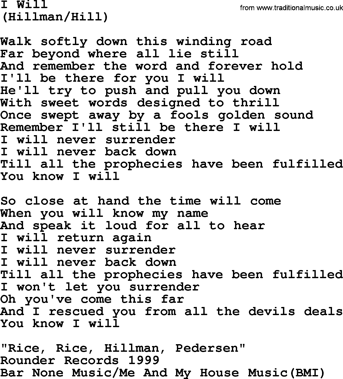 The Byrds song I Will, lyrics
