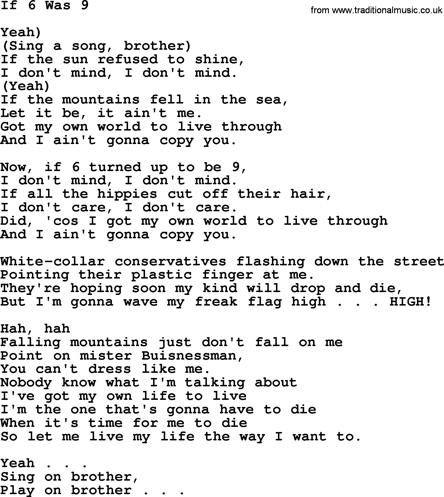 The Byrds song If 6 Was 9, lyrics