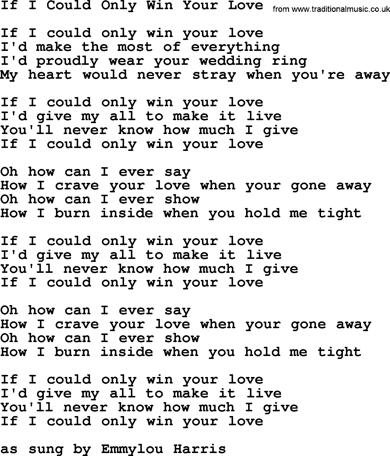 The Byrds song If I Could Only Win Your Love, lyrics