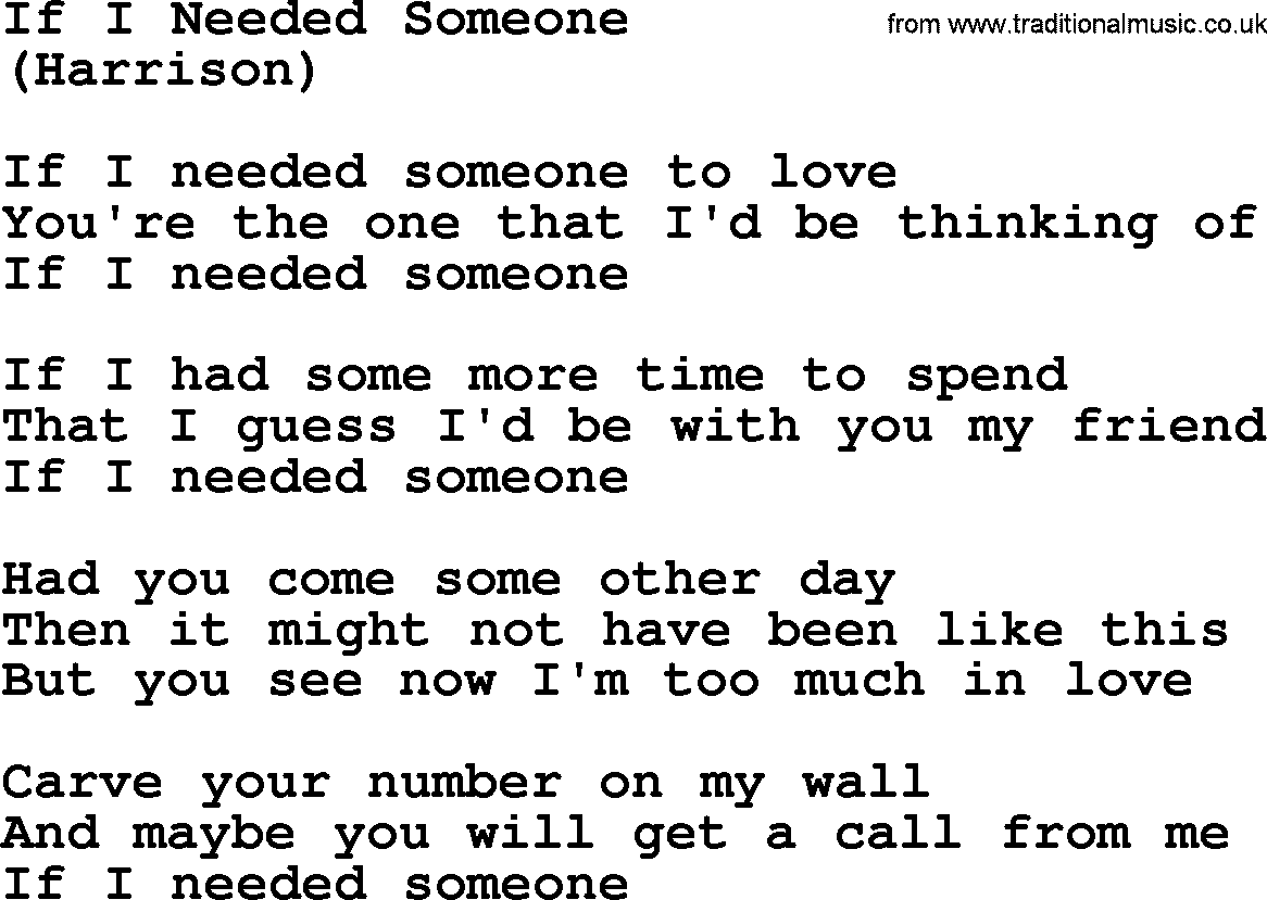 The Byrds song If I Needed Someone, lyrics