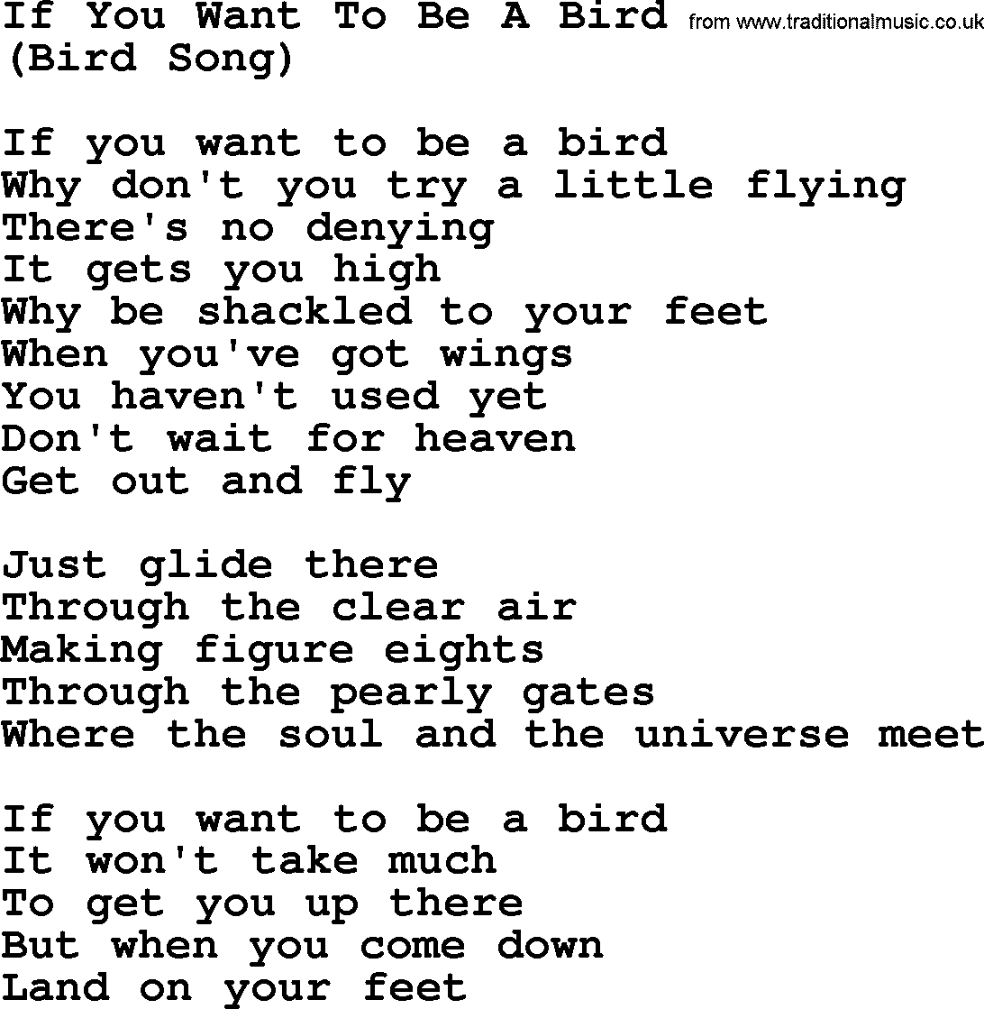 The Byrds song If You Want To Be A Bird, lyrics