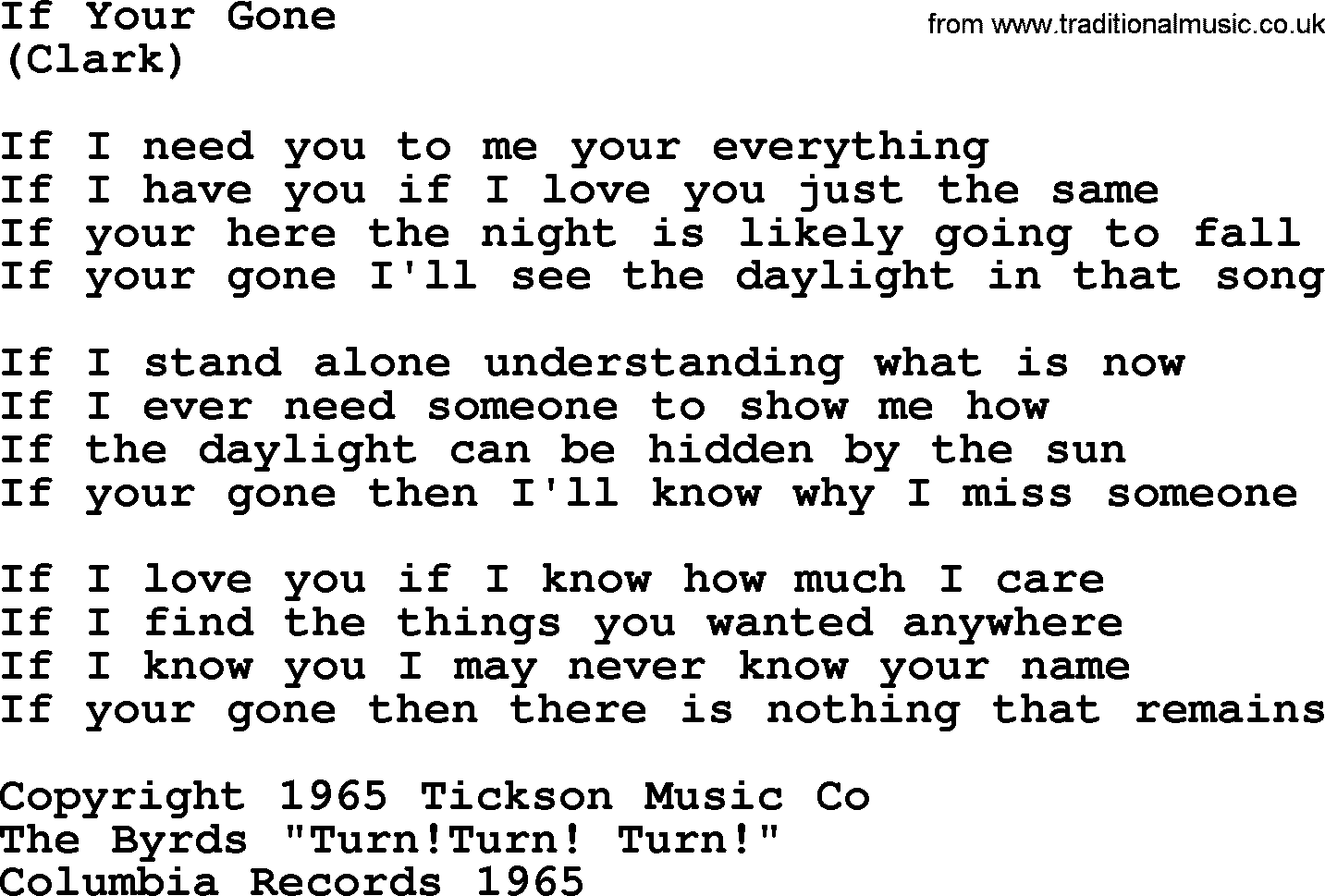 The Byrds song If Your Gone, lyrics