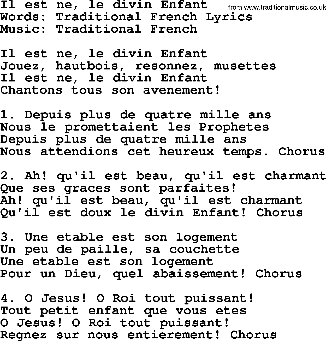 The Byrds song Il Est Ne, Le Divin Enfant, lyrics