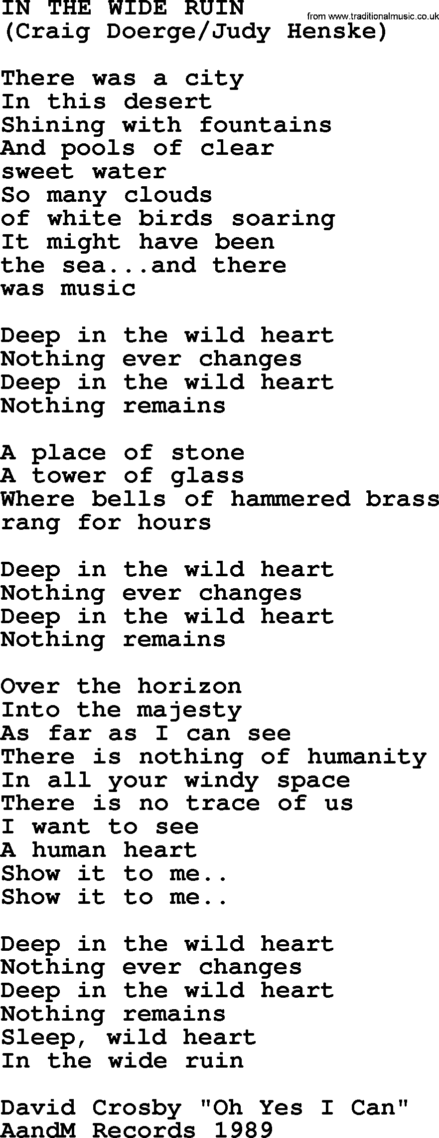 The Byrds song In The Wide Ruin, lyrics