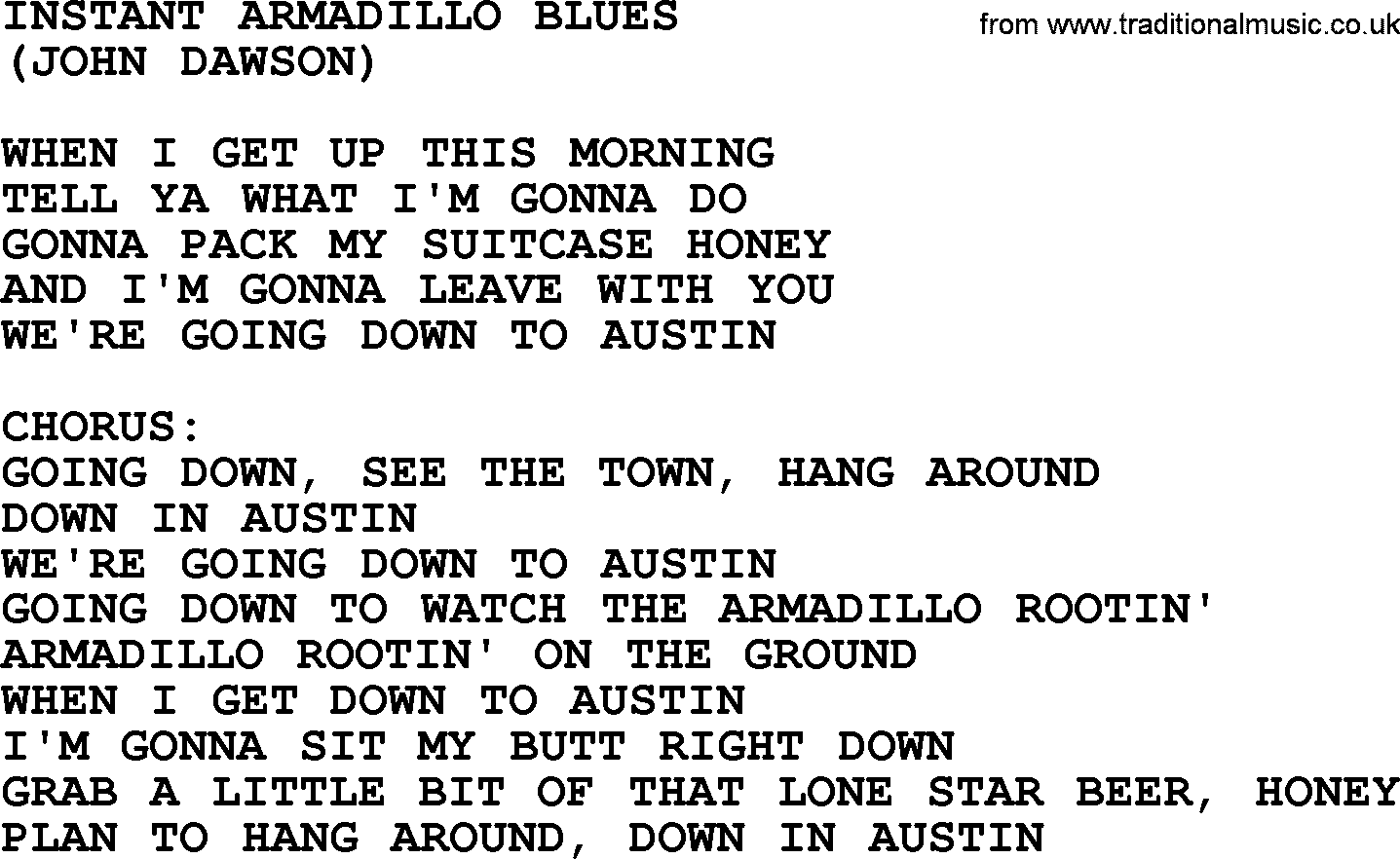 The Byrds song Instant Armadillo Blues, lyrics