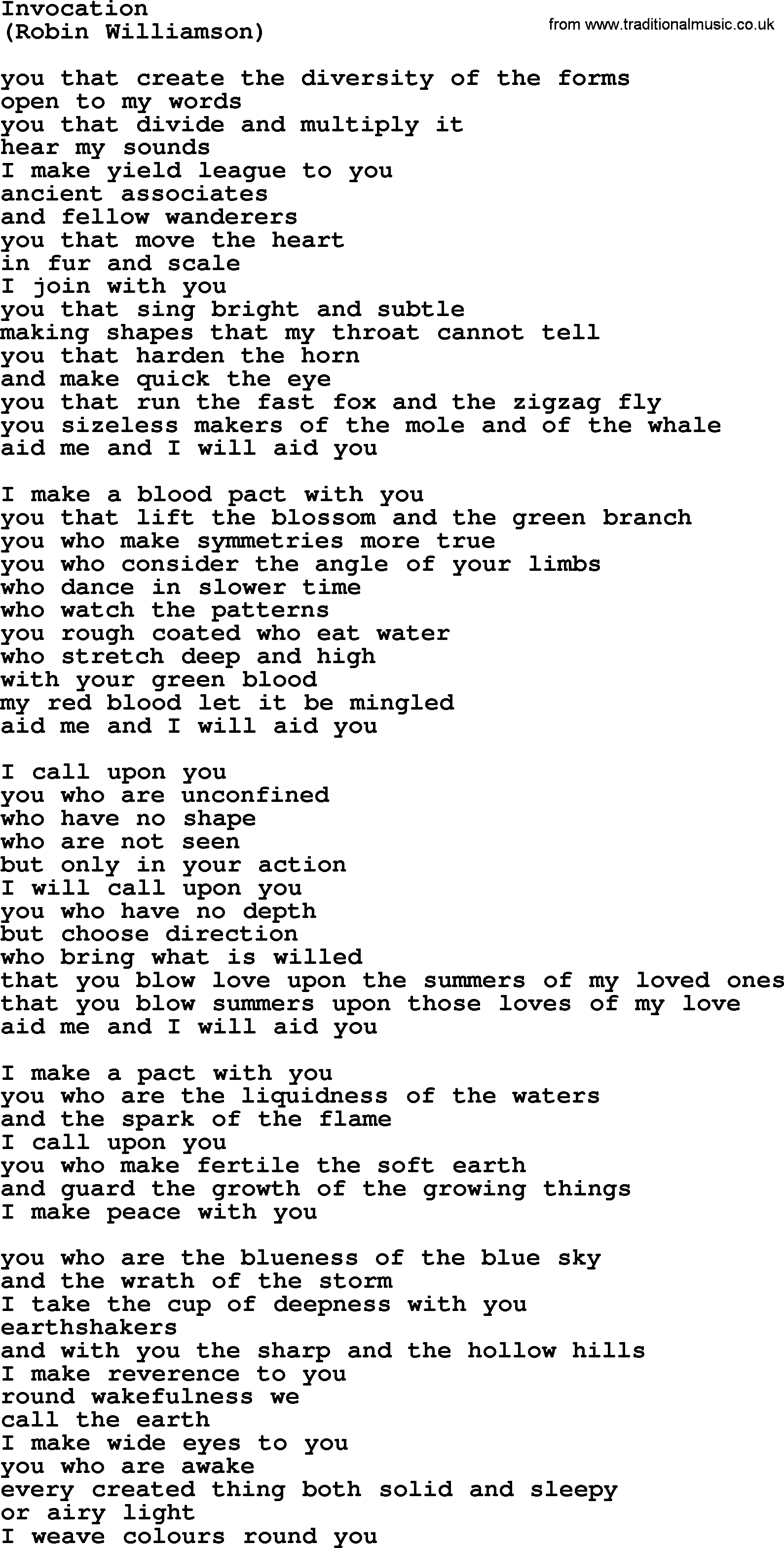 The Byrds song Invocation, lyrics