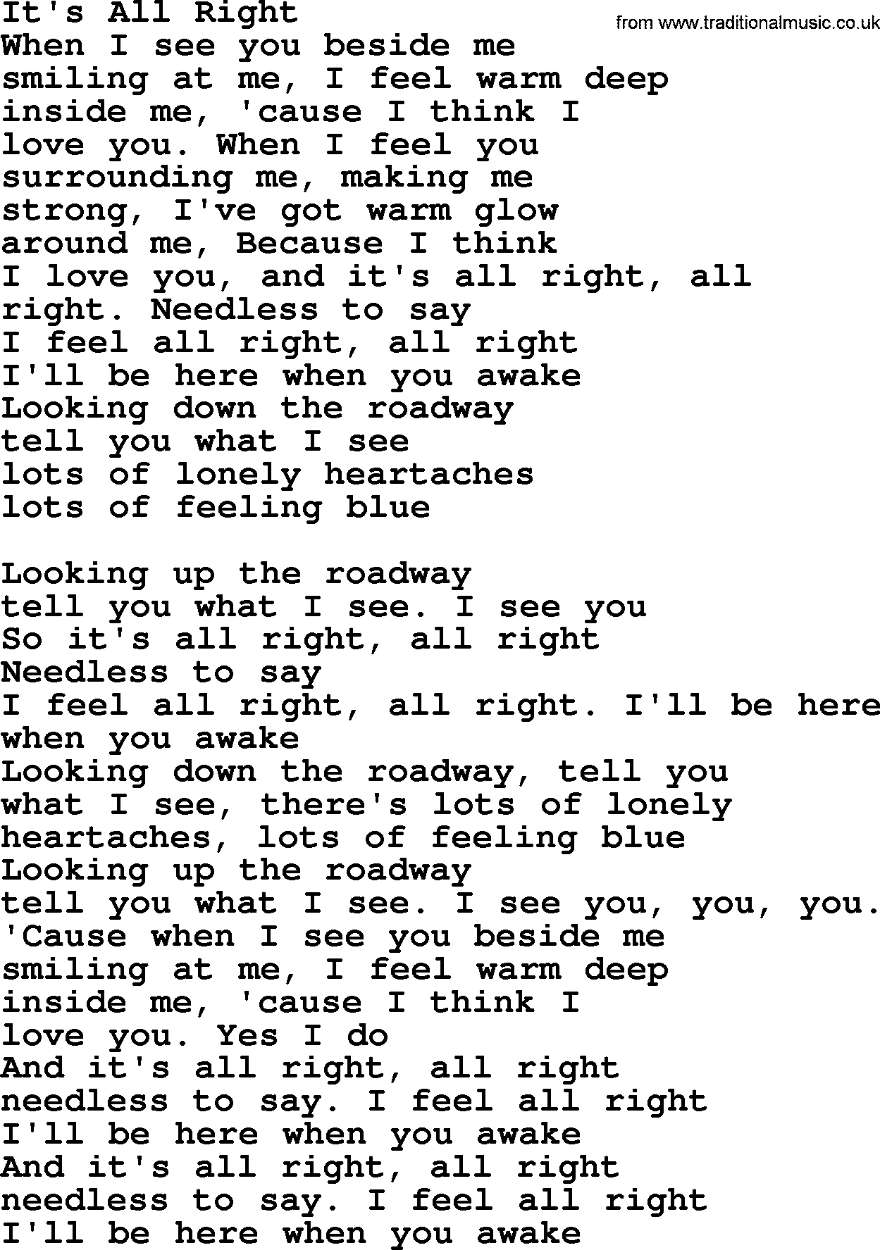 The Byrds song It's All Right, lyrics
