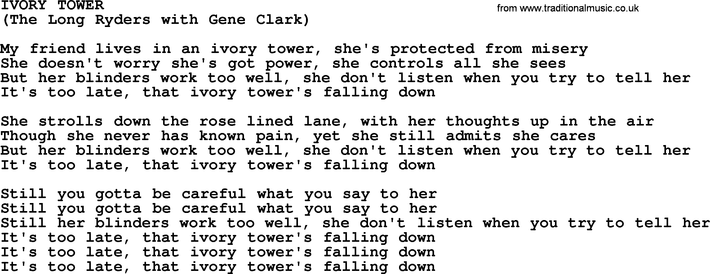 The Byrds song Ivory Tower, lyrics