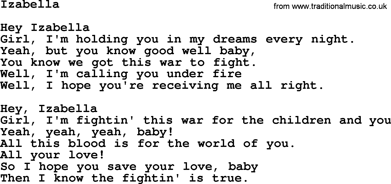 The Byrds song Izabella, lyrics