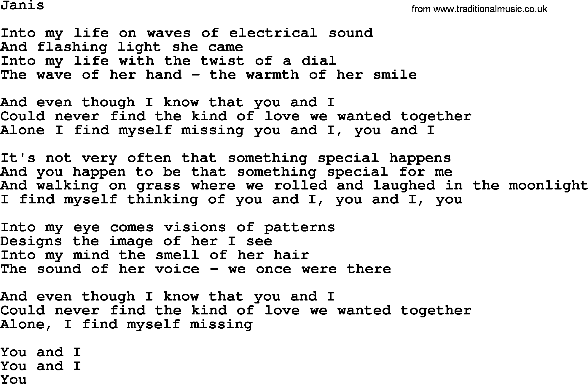 The Byrds song Janis, lyrics