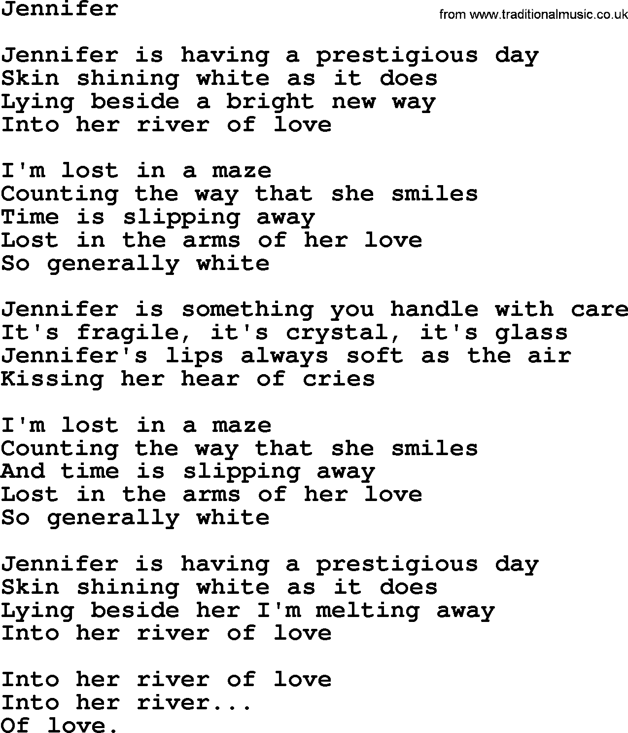 The Byrds song Jennifer, lyrics
