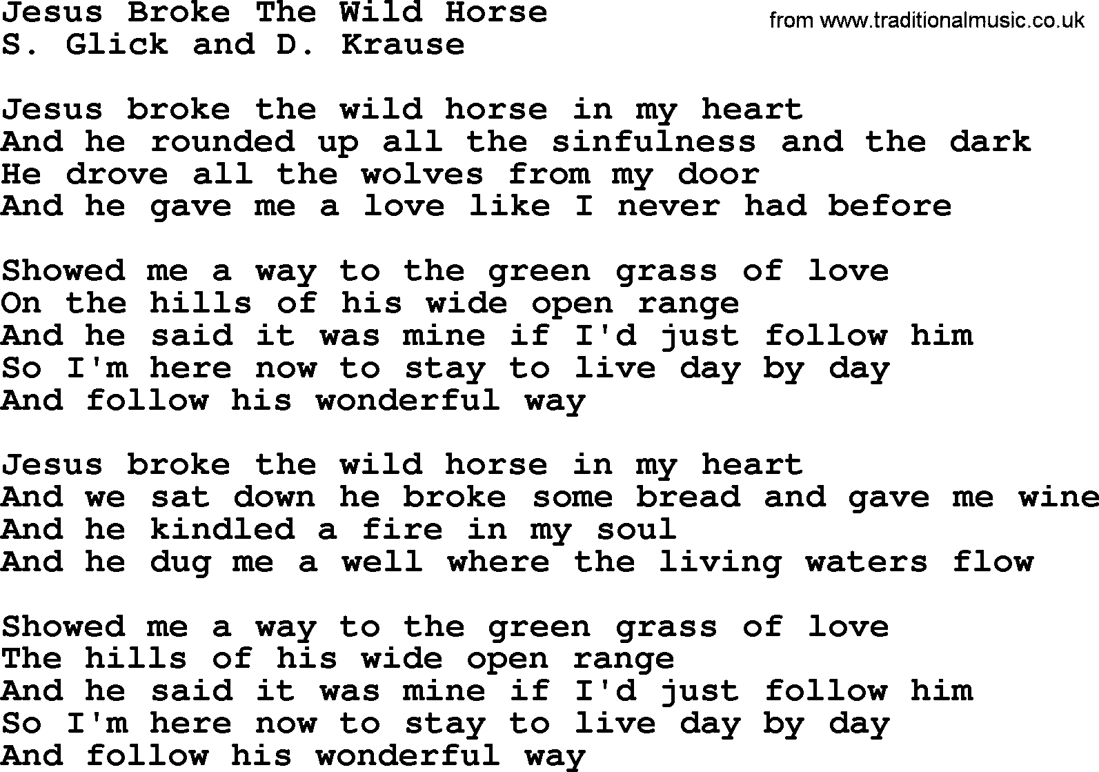 The Byrds song Jesus Broke The Wild Horse, lyrics