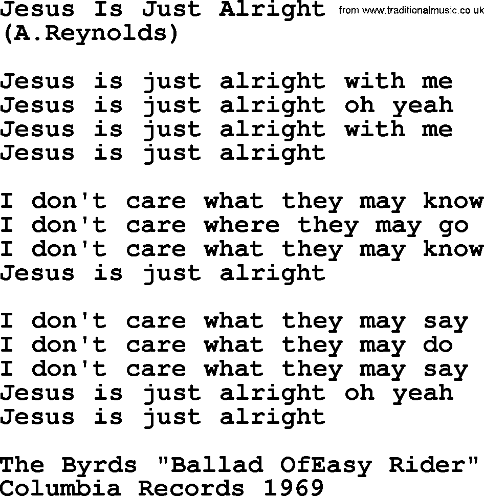 The Byrds song Jesus Is Just Alright, lyrics