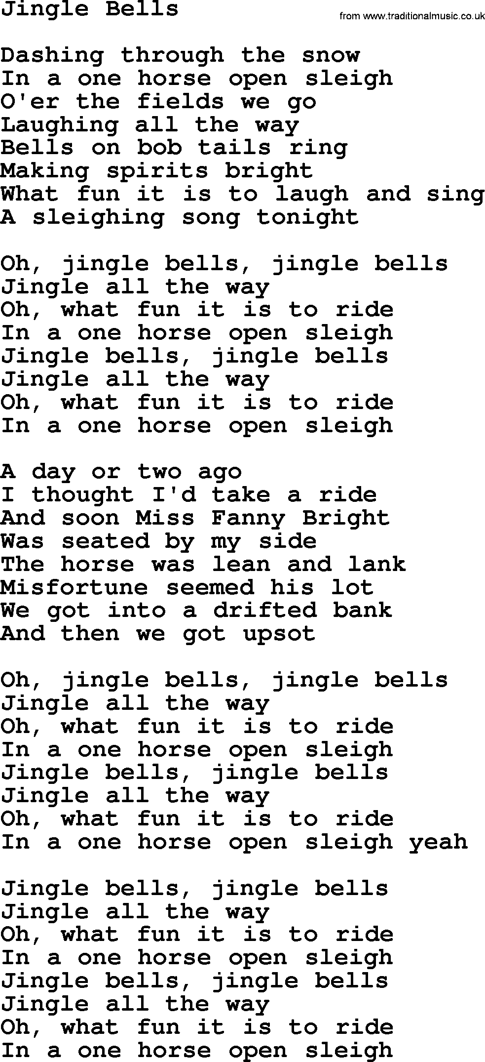The Byrds song Jingle Bells, lyrics