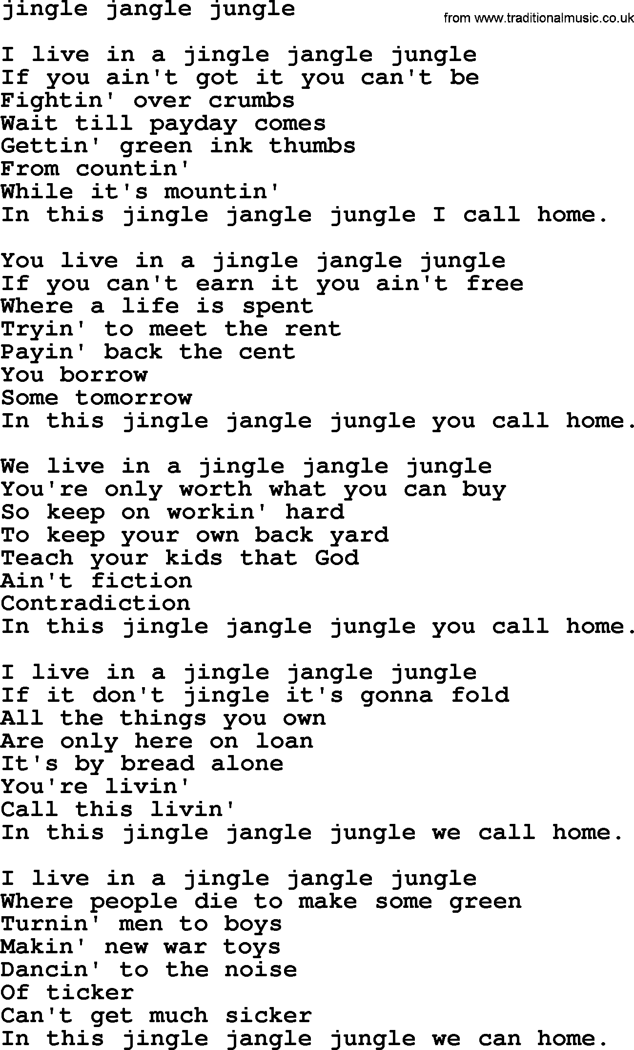 The Byrds song Jingle Jangle Jungle, lyrics