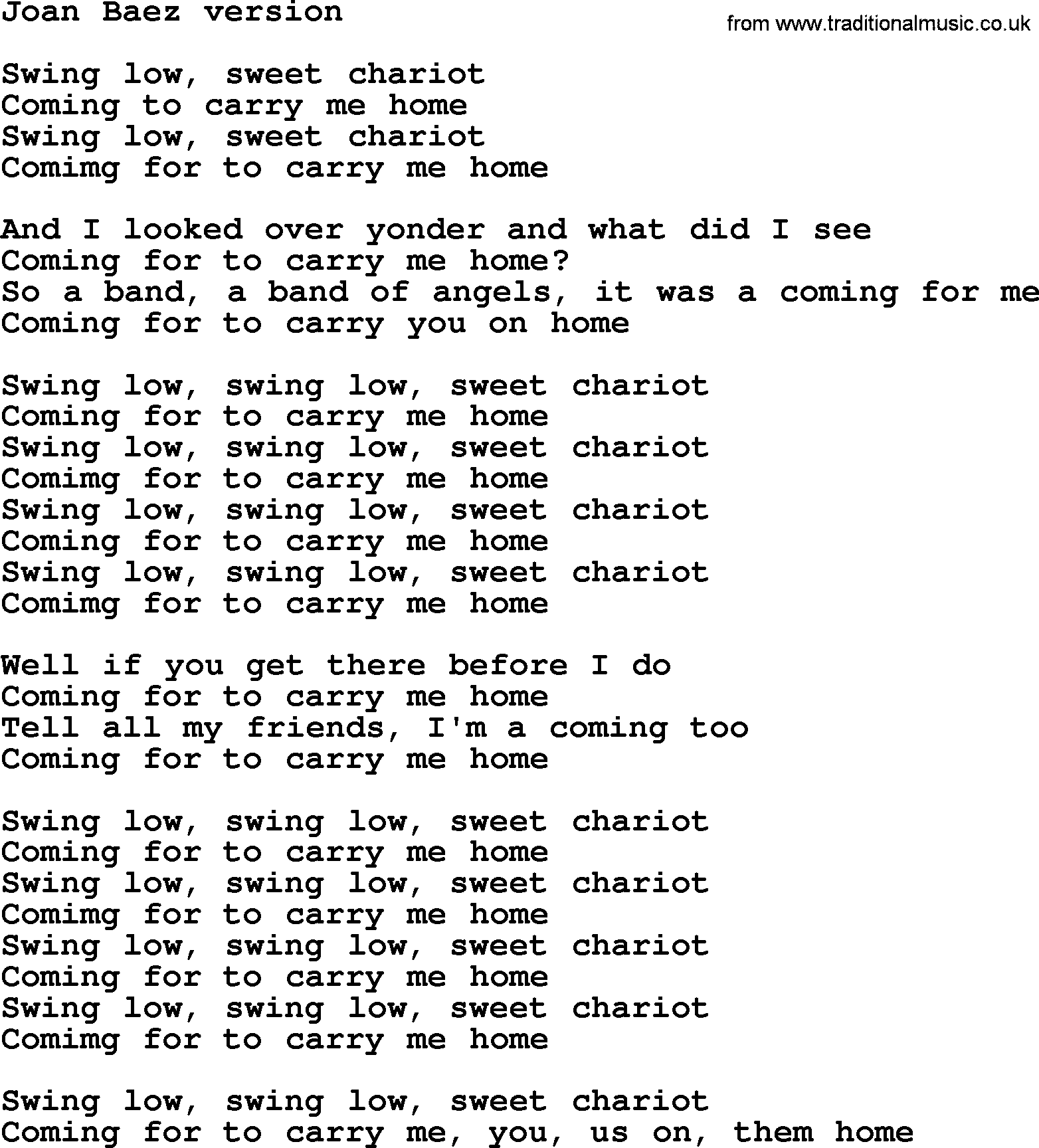 The Byrds song Joan Baez Version, lyrics