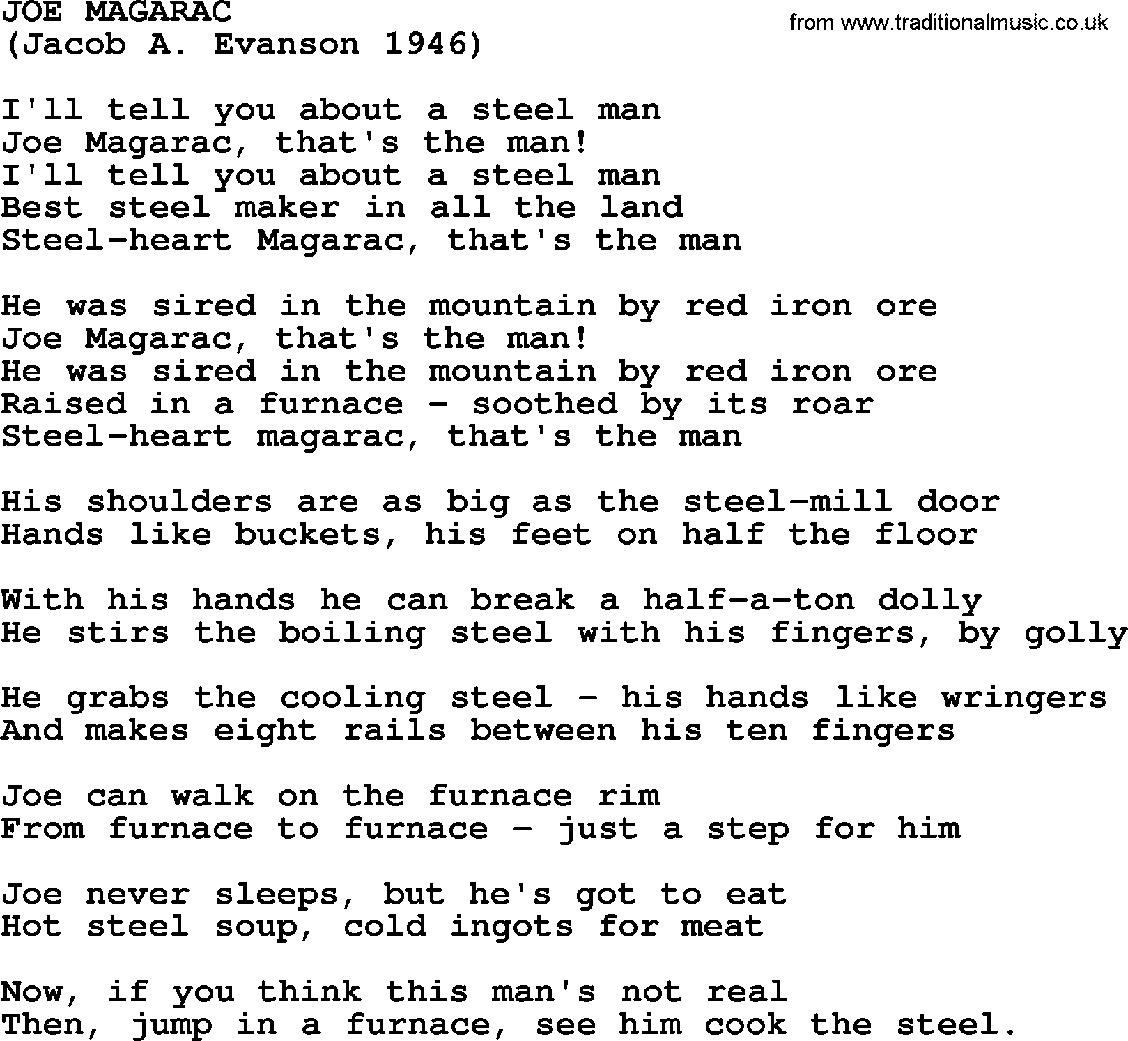The Byrds song Joe Magarac, lyrics