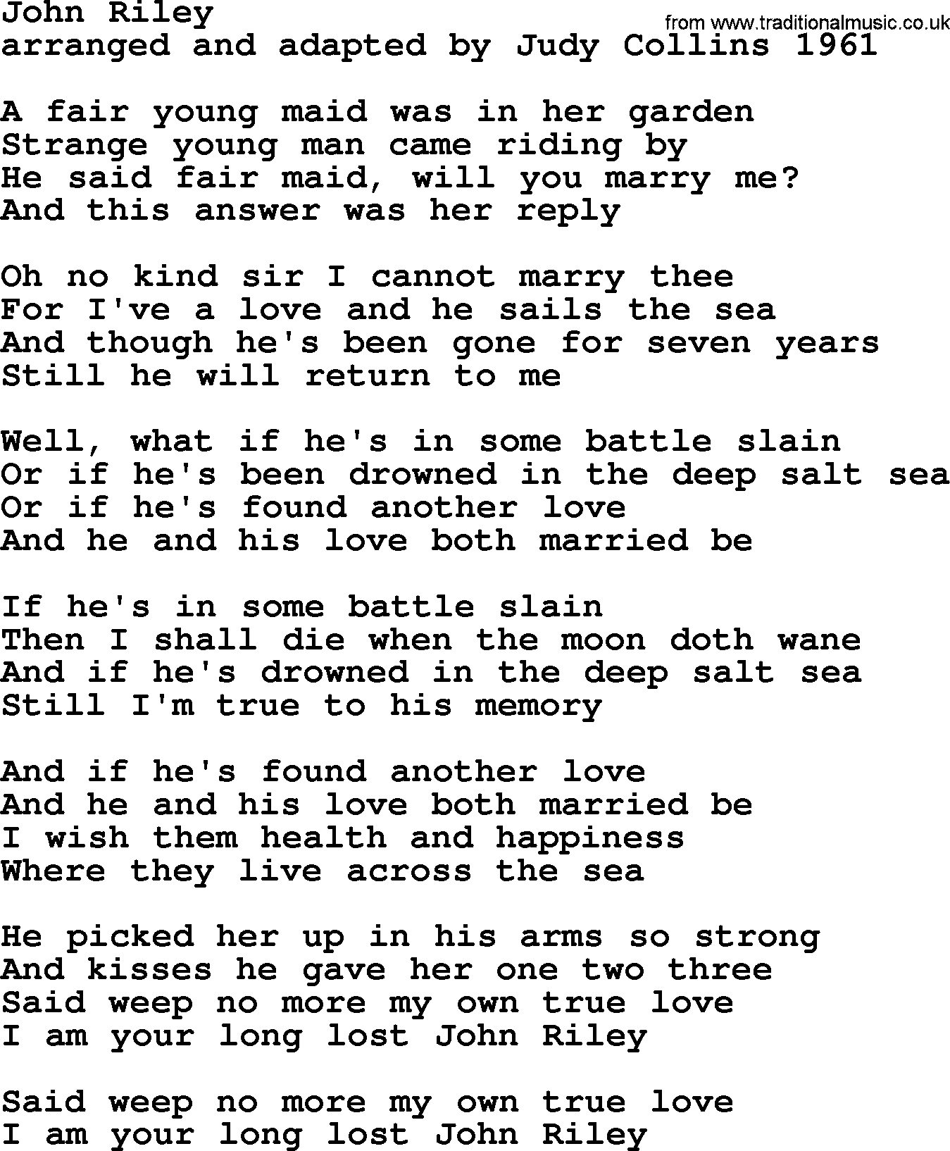 The Byrds song John Riley, lyrics
