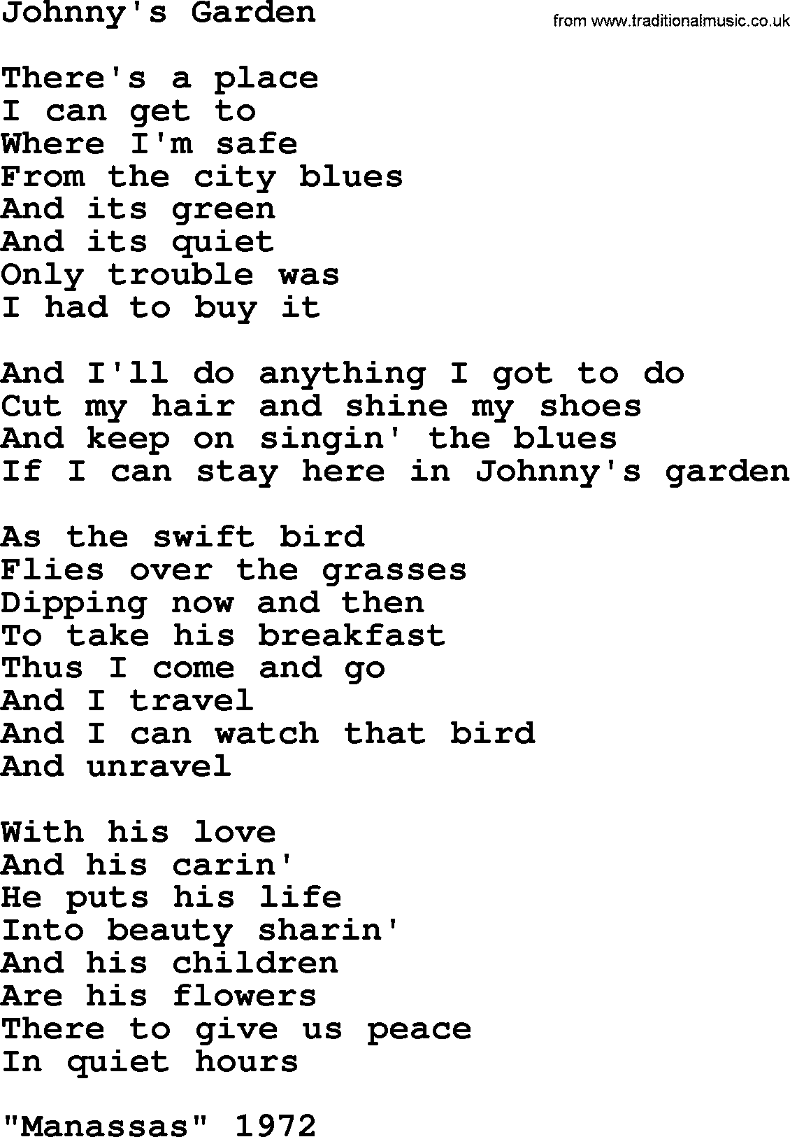 The Byrds song Johnny's Garden, lyrics