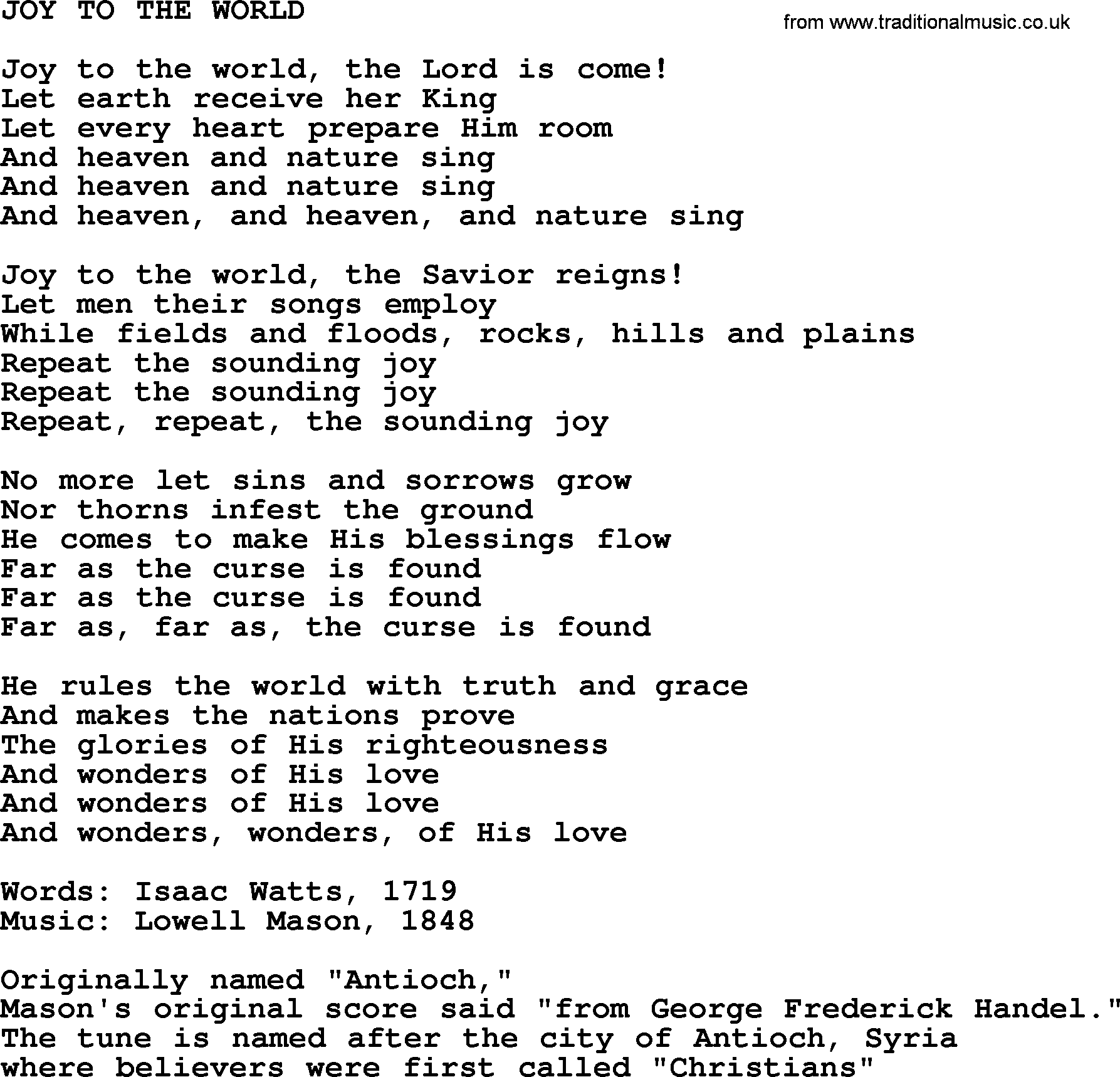 The Byrds song Joy To The World, lyrics