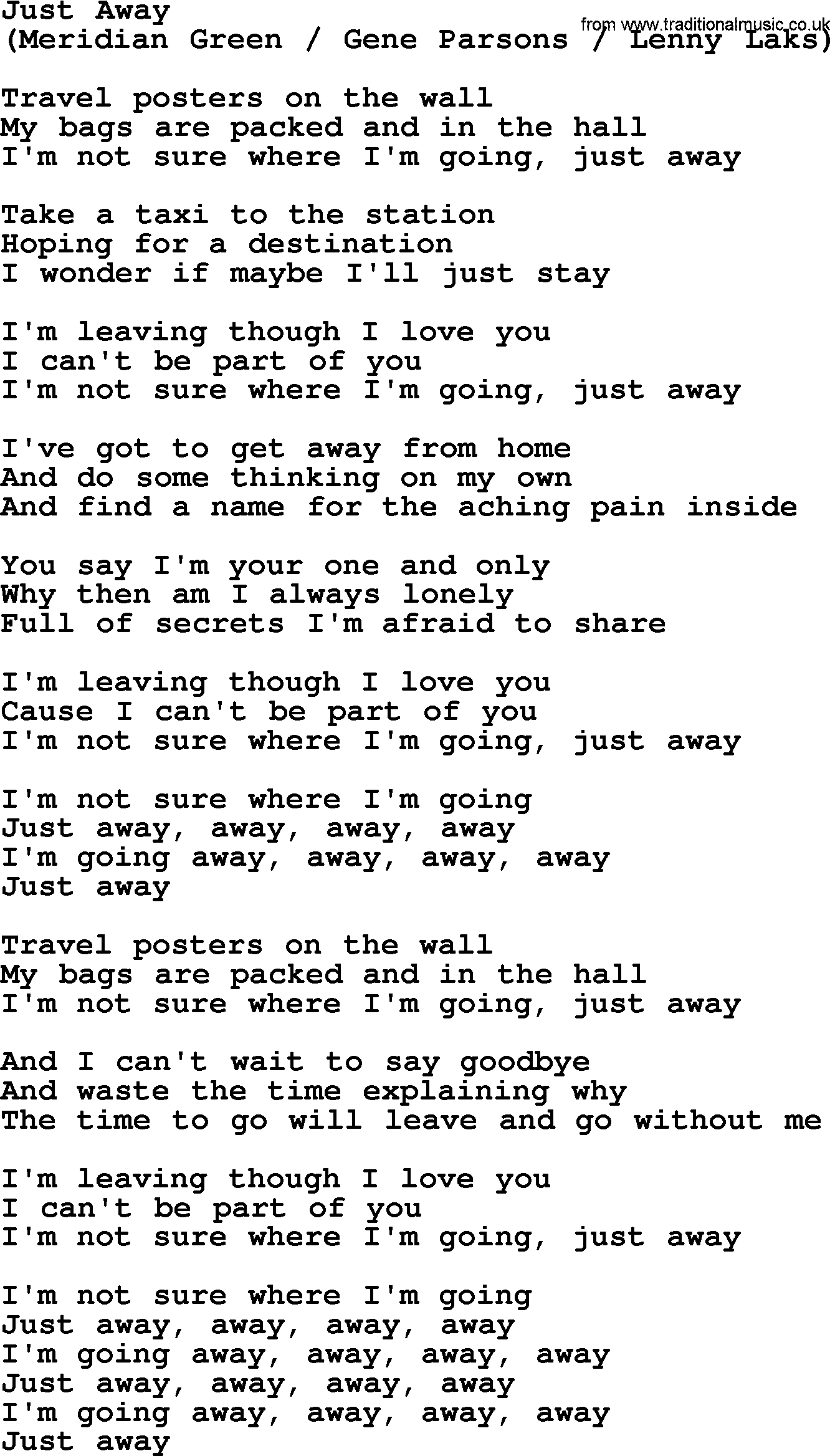 The Byrds song Just Away, lyrics