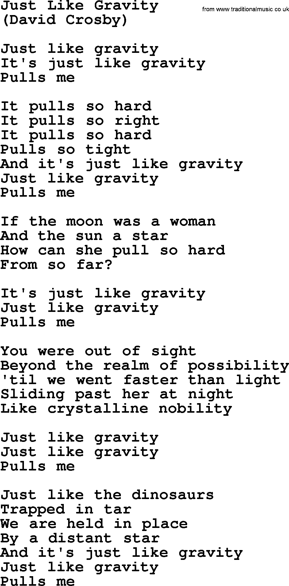 The Byrds song Just Like Gravity, lyrics