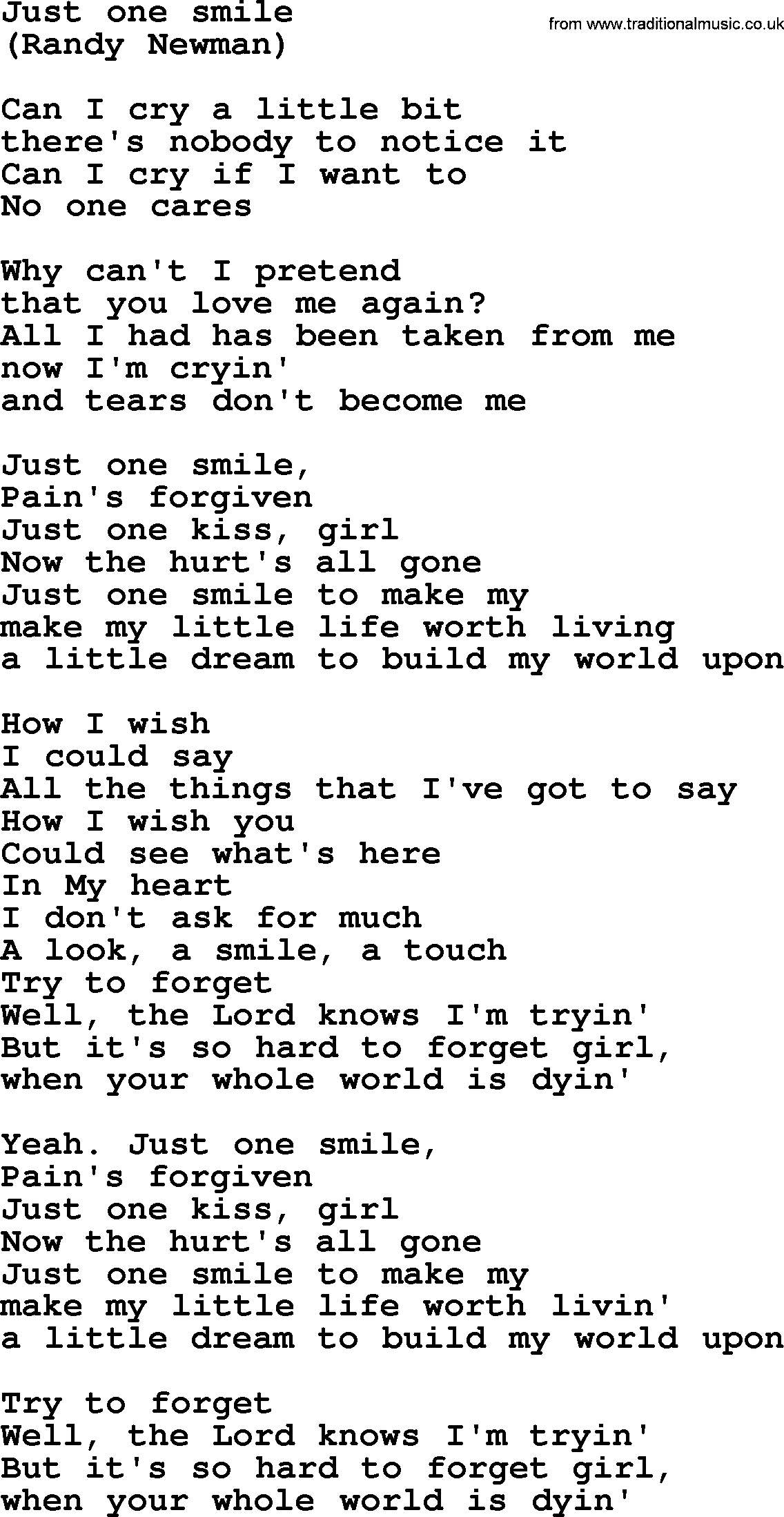 The Byrds song Just One Smile, lyrics