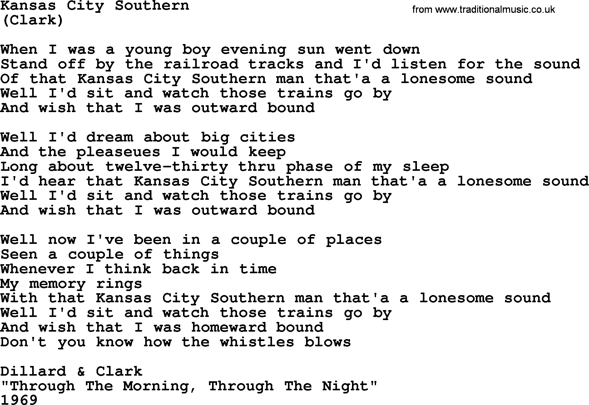 The Byrds song Kansas City Southern, lyrics