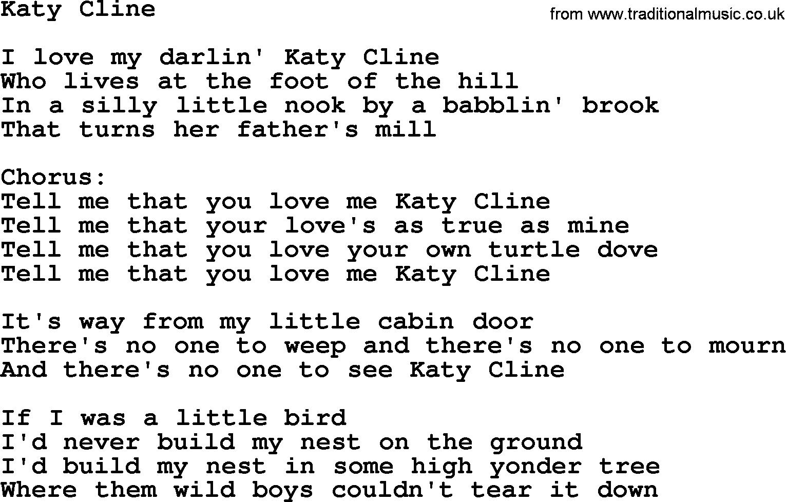 The Byrds song Katy Cline, lyrics