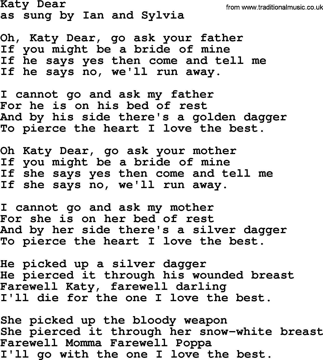The Byrds song Katy Dear, lyrics
