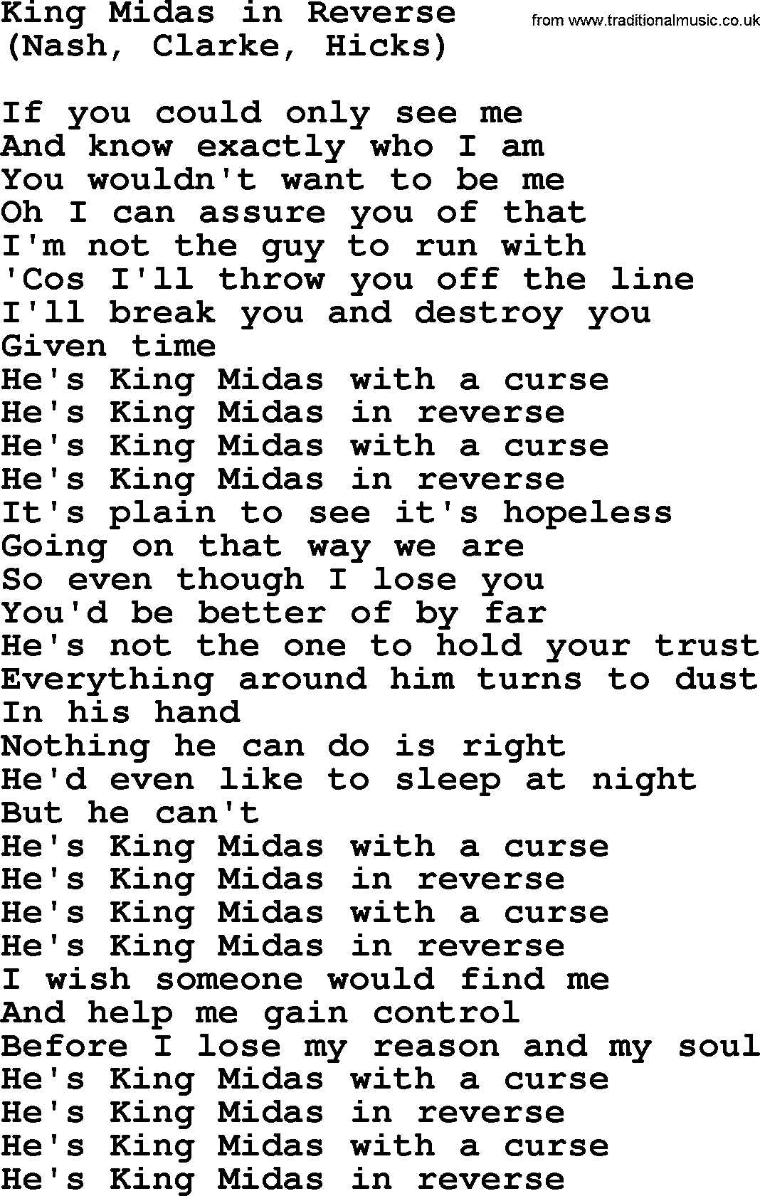 The Byrds song King Midas In Reverse, lyrics