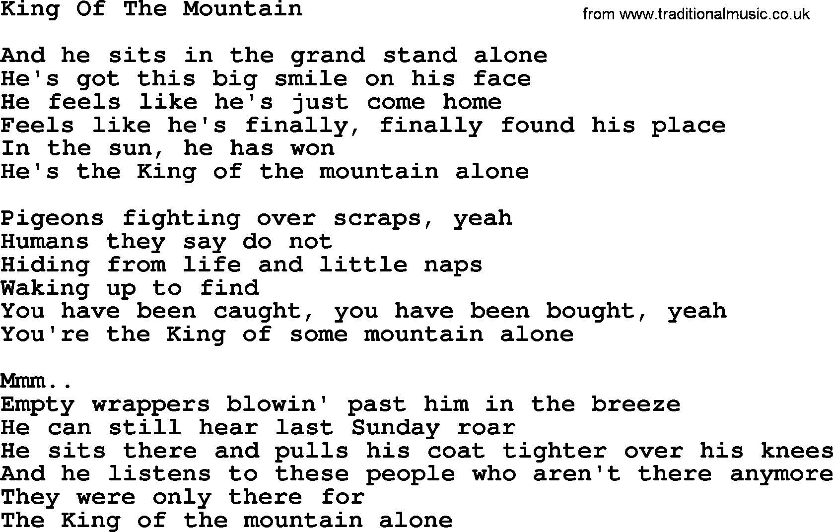 The Byrds song King Of The Mountain, lyrics