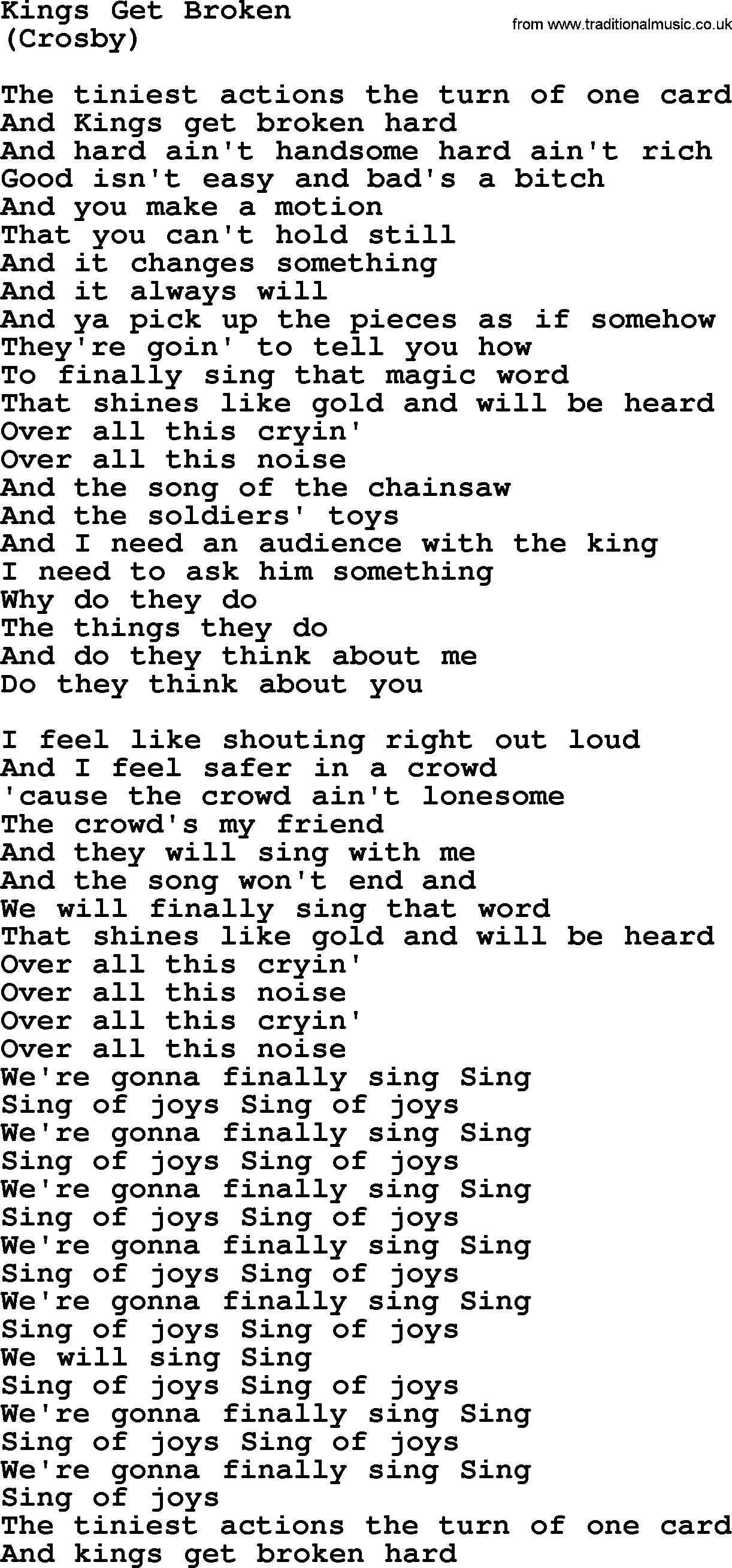 The Byrds song Kings Get Broken, lyrics