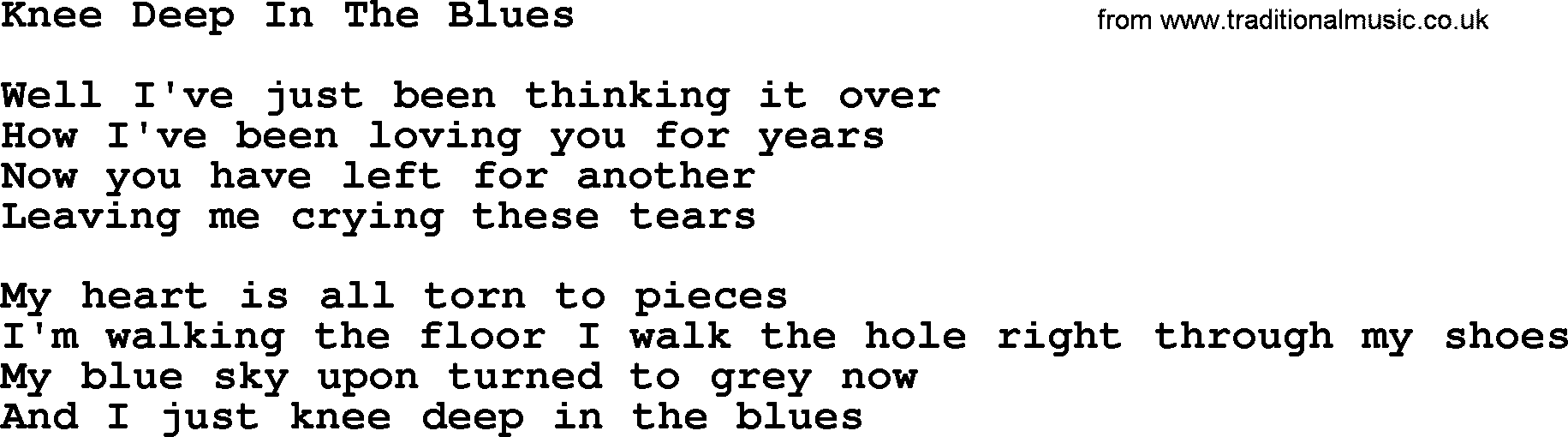 The Byrds song Knee Deep In The Blues, lyrics