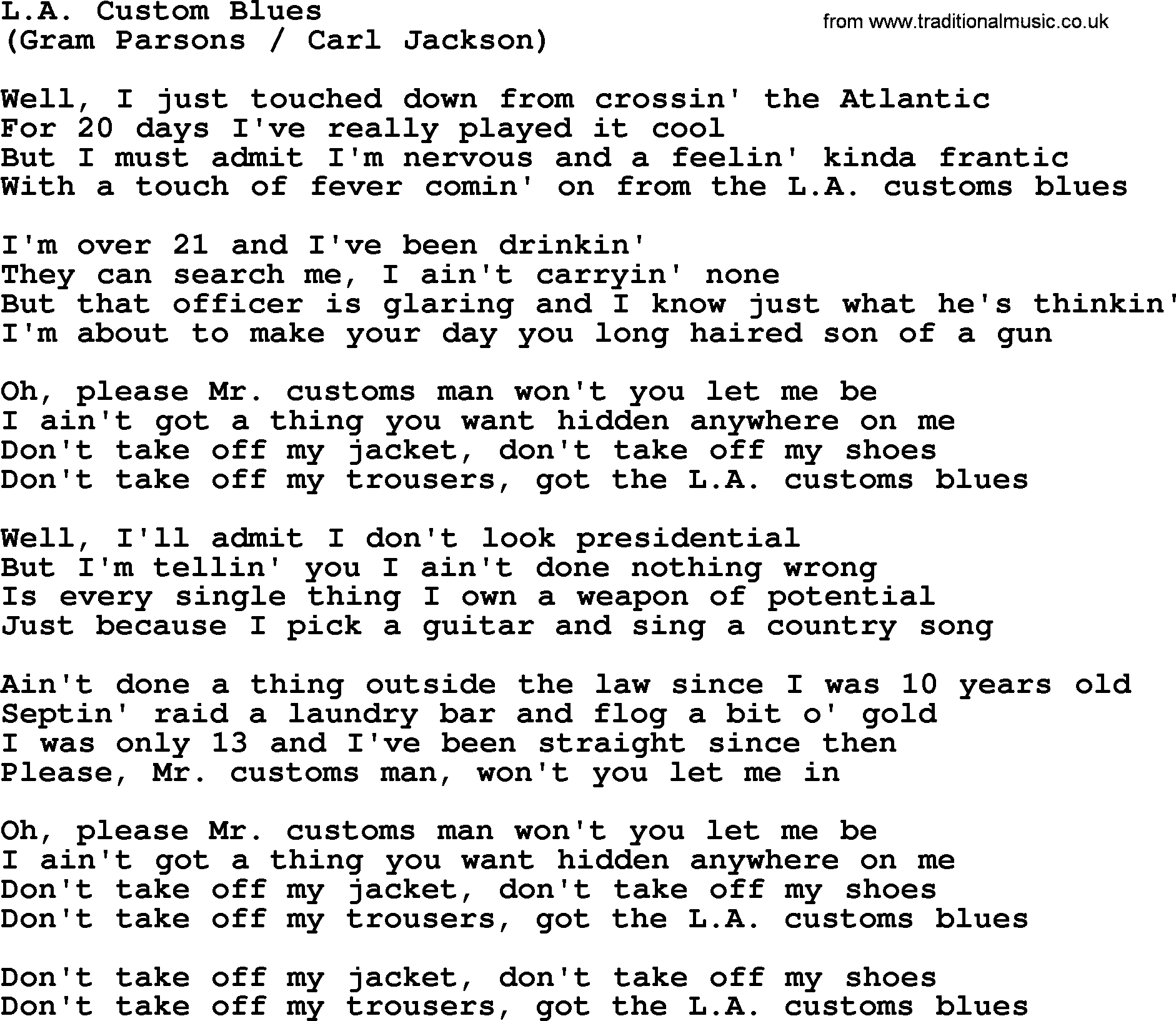 The Byrds song L A  Custom Blues, lyrics