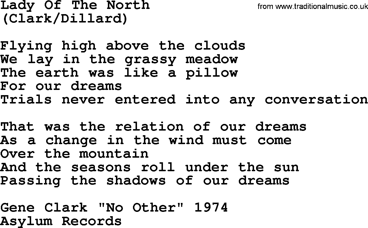 The Byrds song Lady Of The North, lyrics