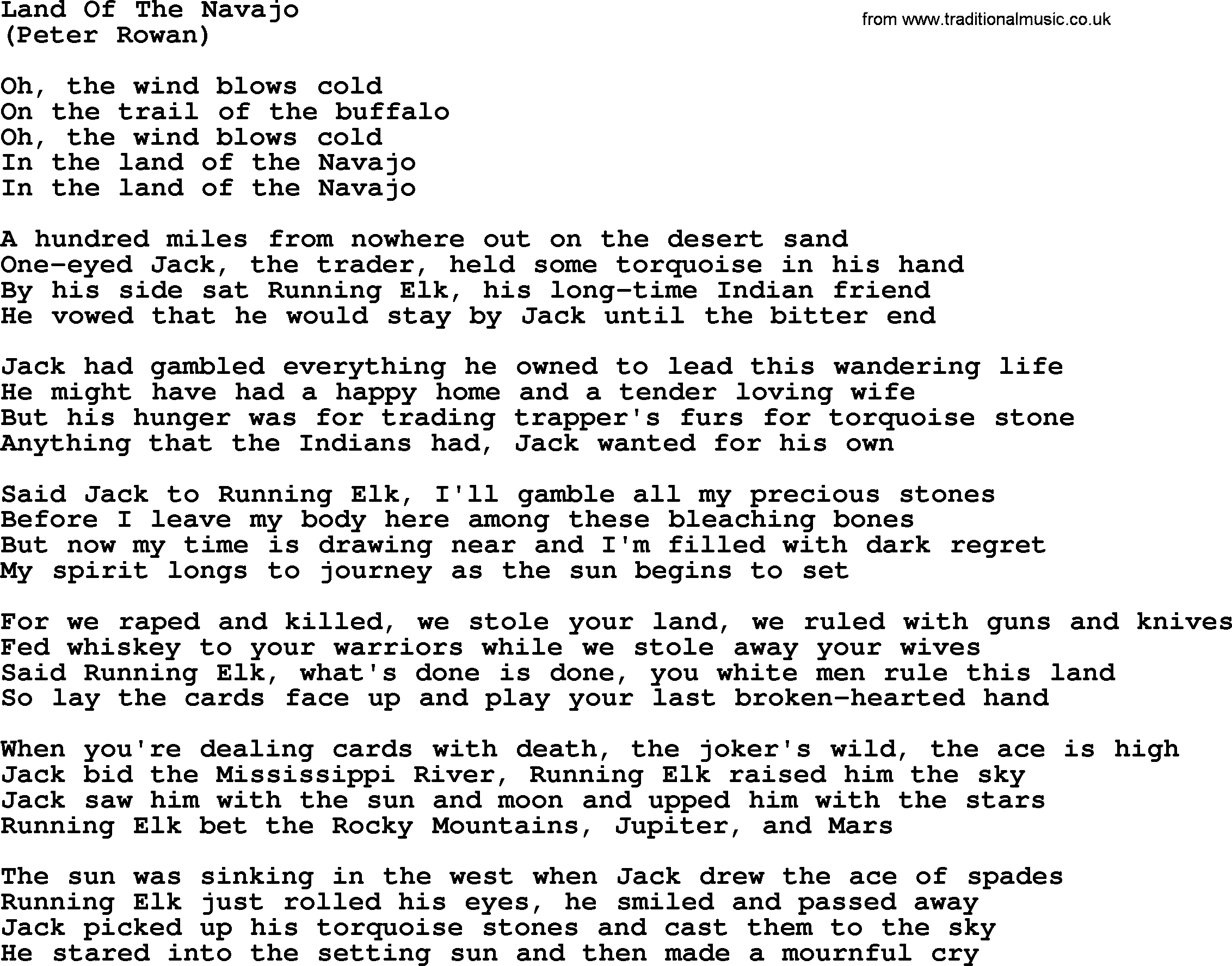 The Byrds song Land Of The Navajo, lyrics
