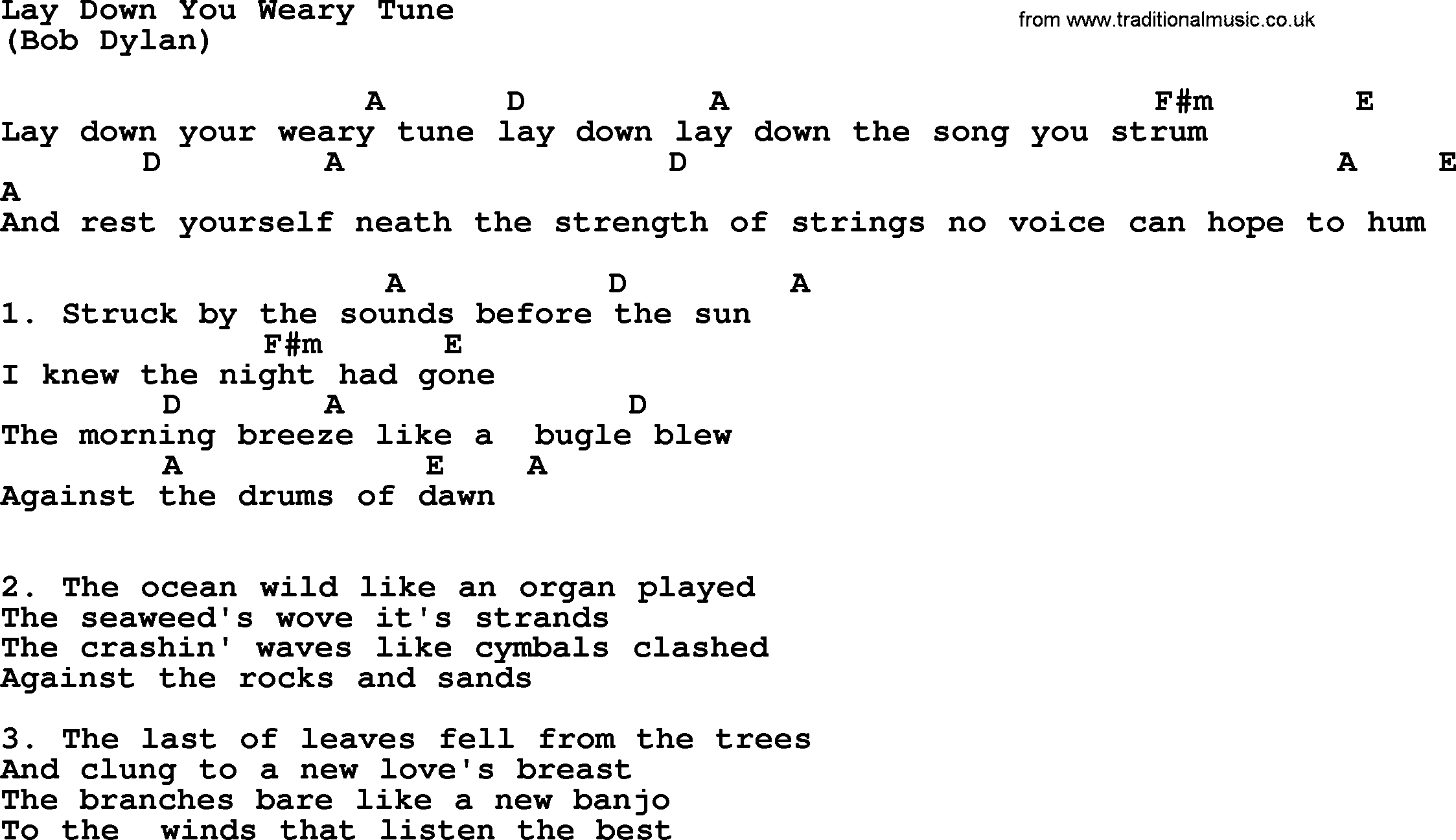 The Byrds song Lay Down You Weary Tune, lyrics and chords