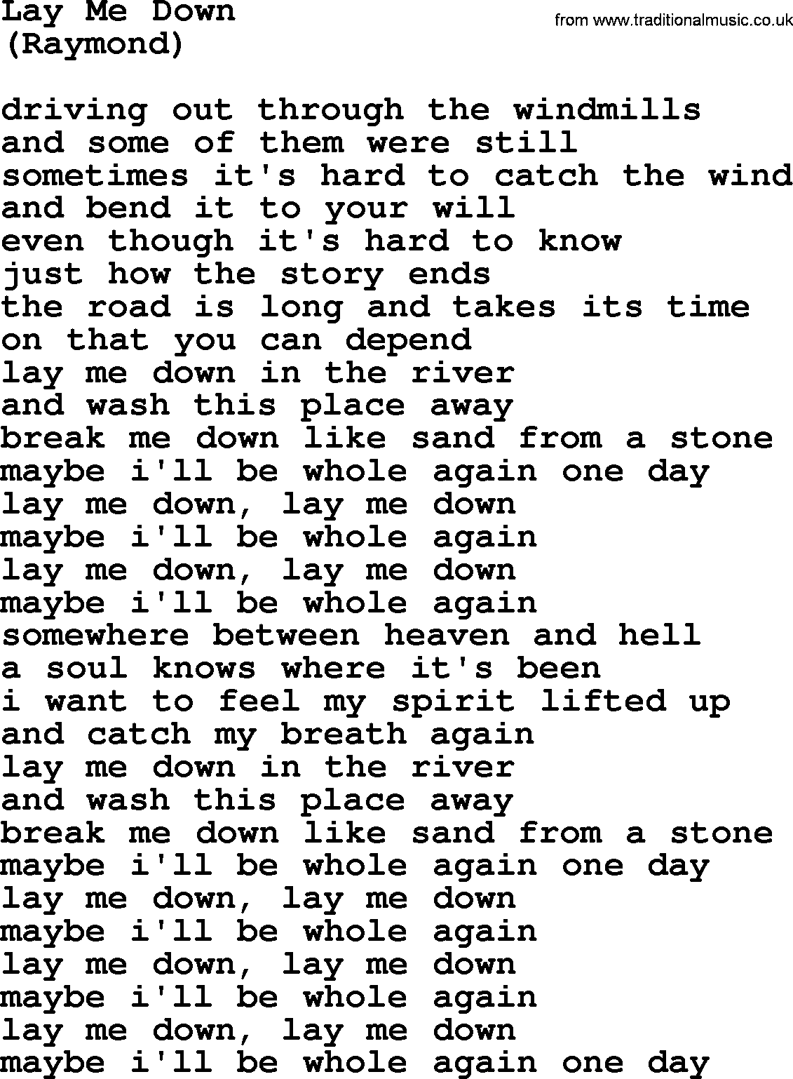 The Byrds song Lay Me Down, lyrics