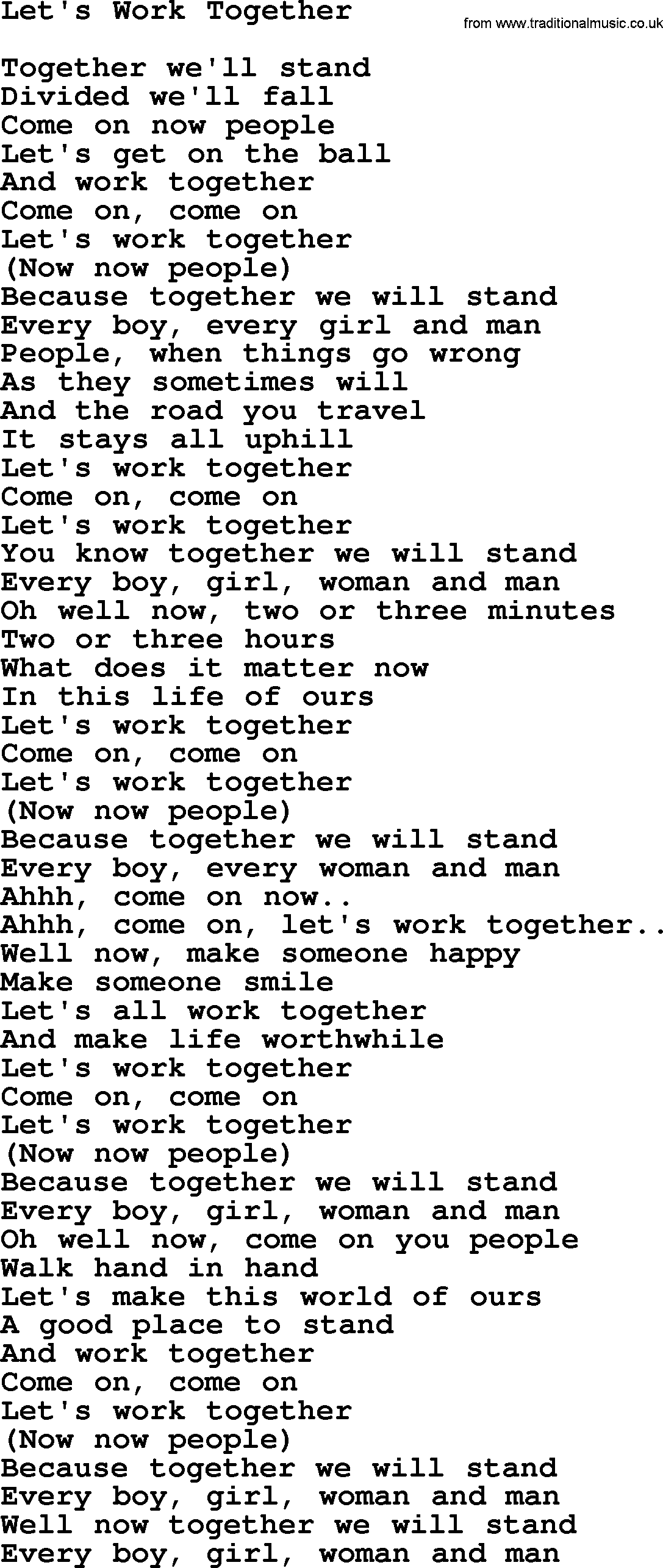 The Byrds song Let's Work Together, lyrics