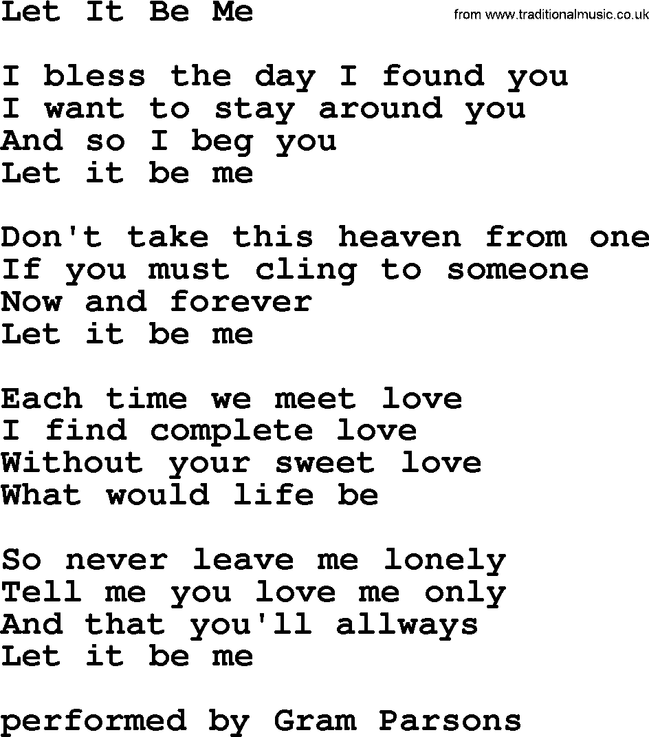 The Byrds song Let It Be Me, lyrics