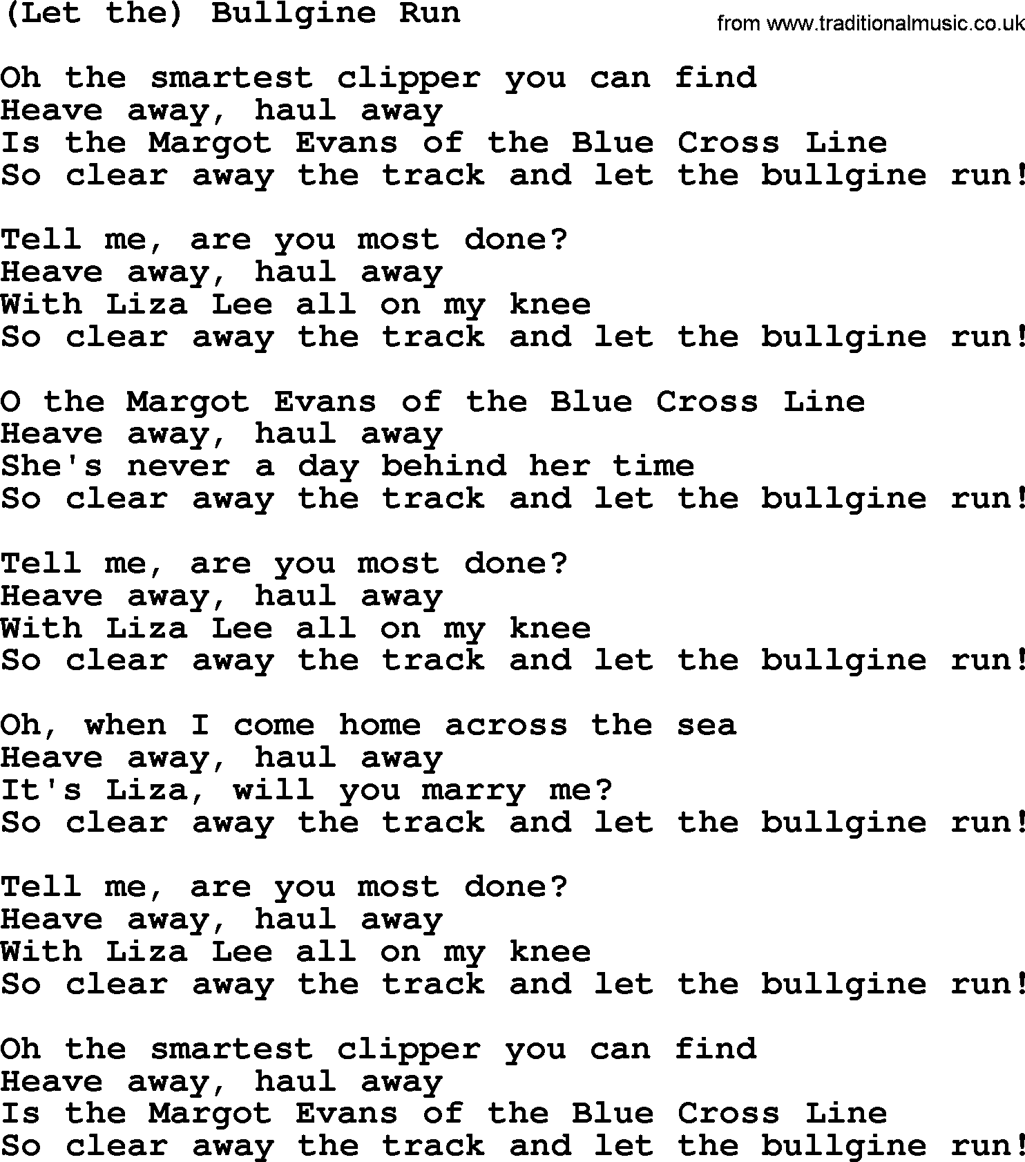 The Byrds song Let The Bullgine Run, lyrics