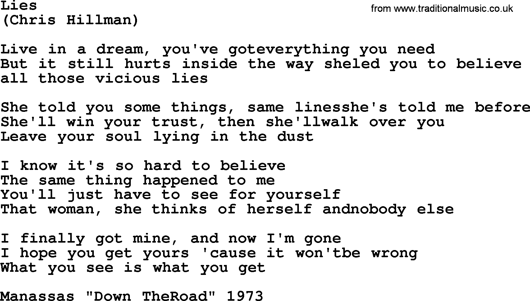 The Byrds song Lies, lyrics