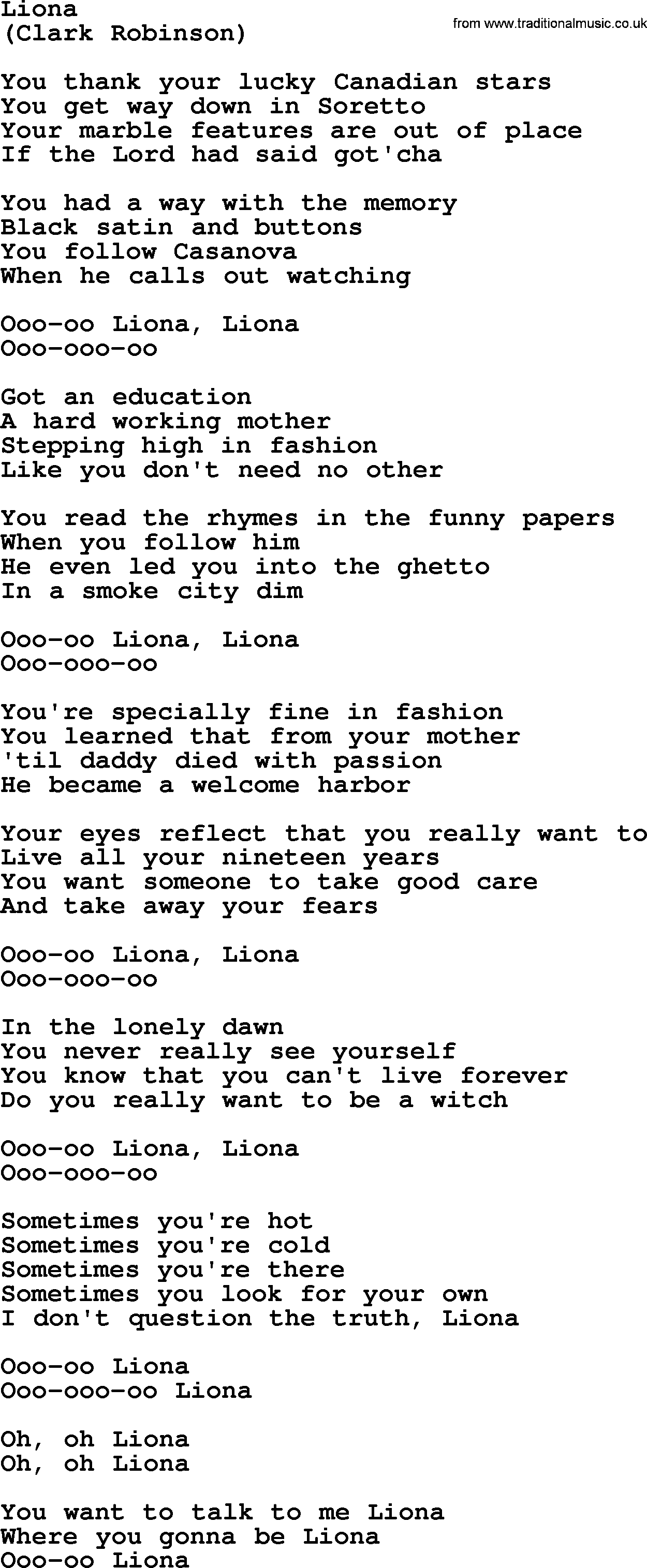 The Byrds song Liona, lyrics