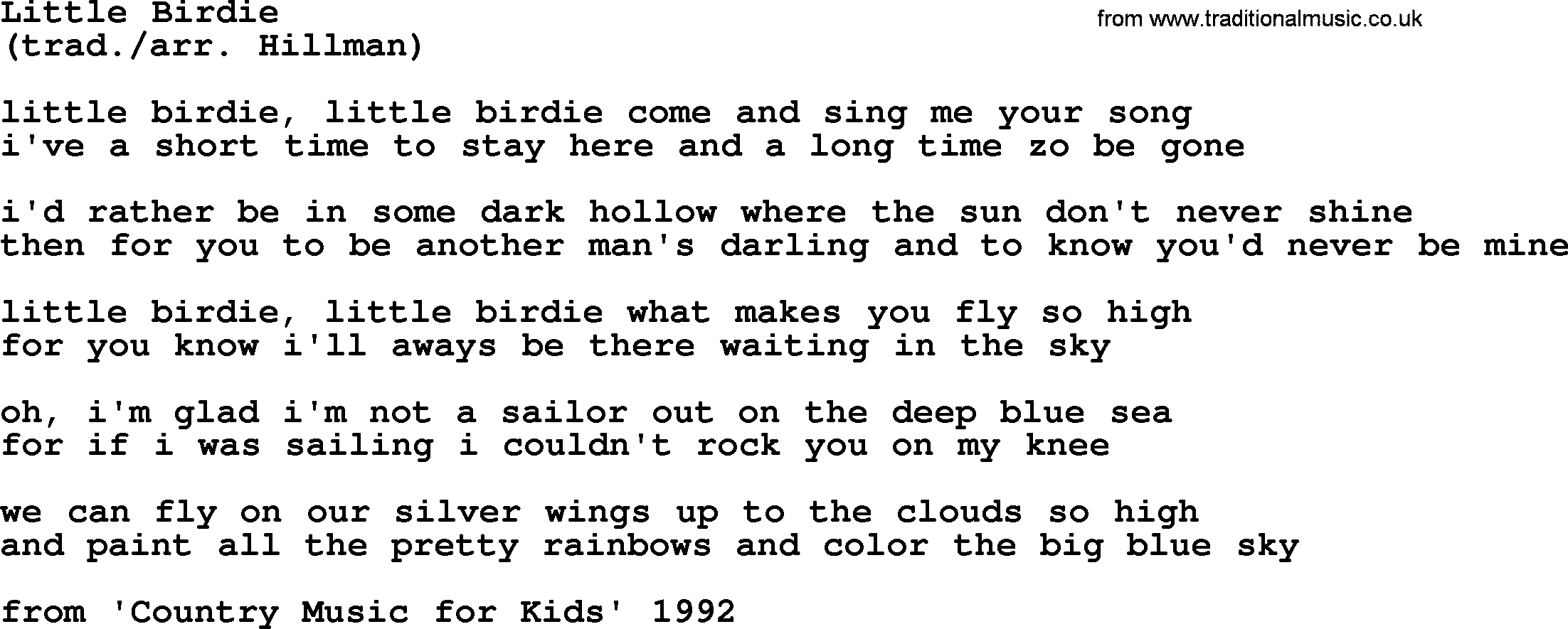 The Byrds song Little Birdie, lyrics