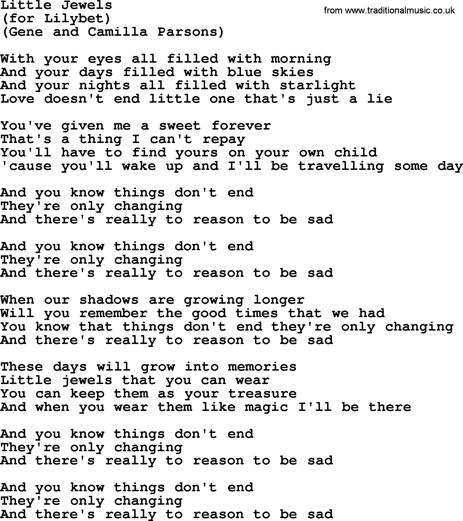 The Byrds song Little Jewels, lyrics